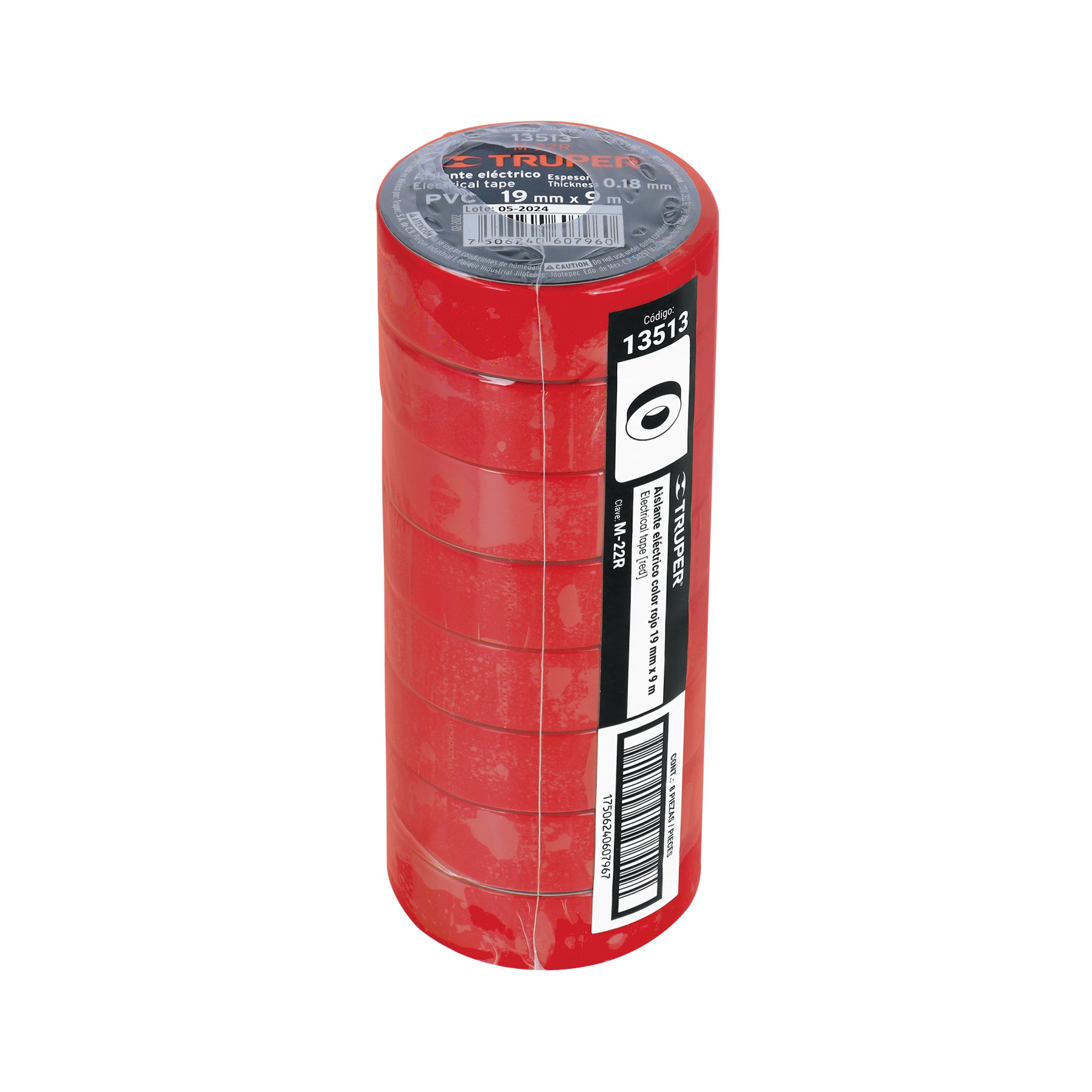 Cinta de aislar de 9 m x 19 mm, roja, TRUPER