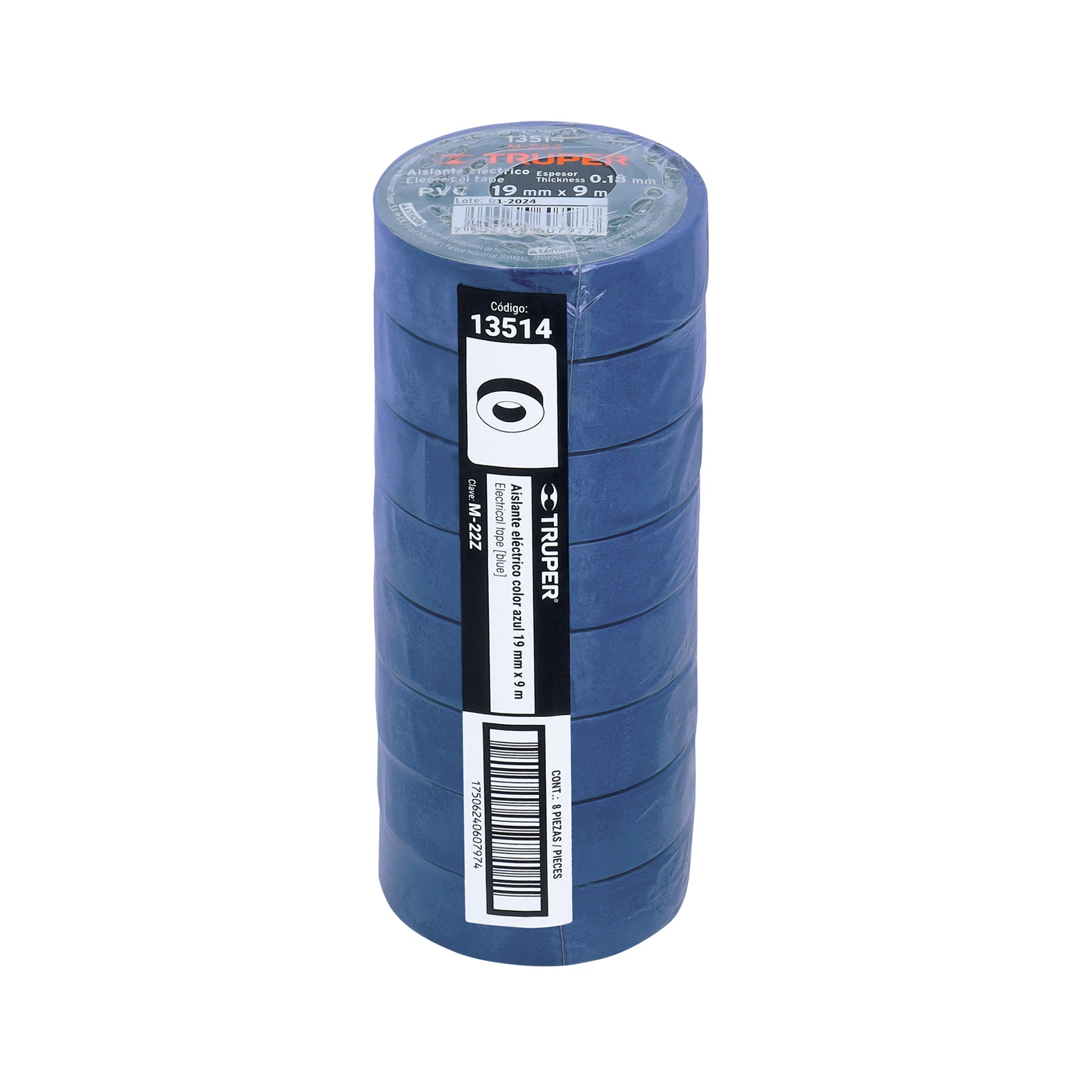Cinta de aislar de 9 m x 19 mm, azul, TRUPER