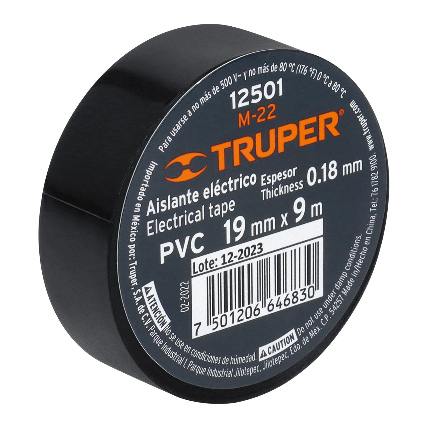 Cinta de aislar de 9 m x 19 mm, negra, TRUPER