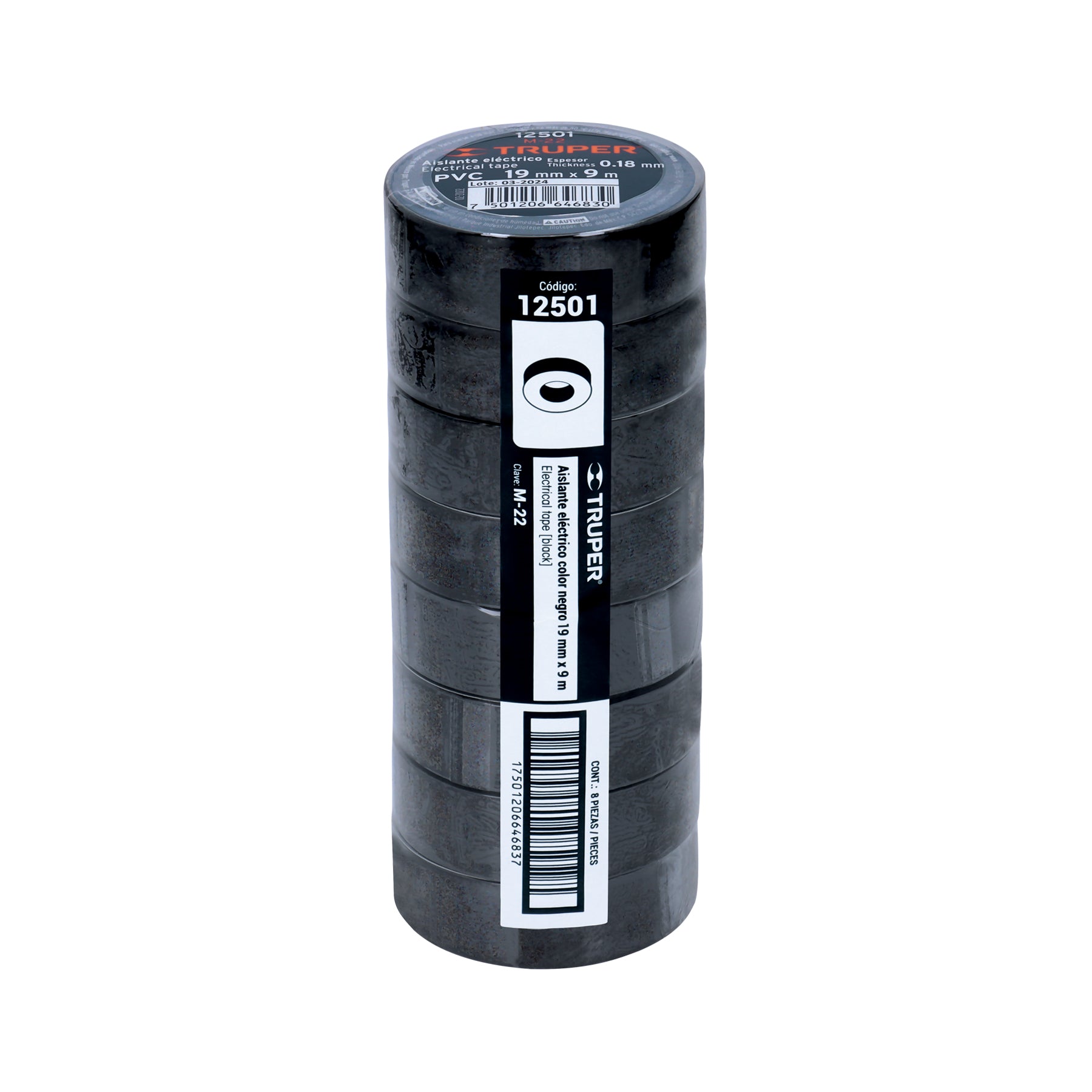 Cinta de aislar de 9 m x 19 mm, negra, TRUPER