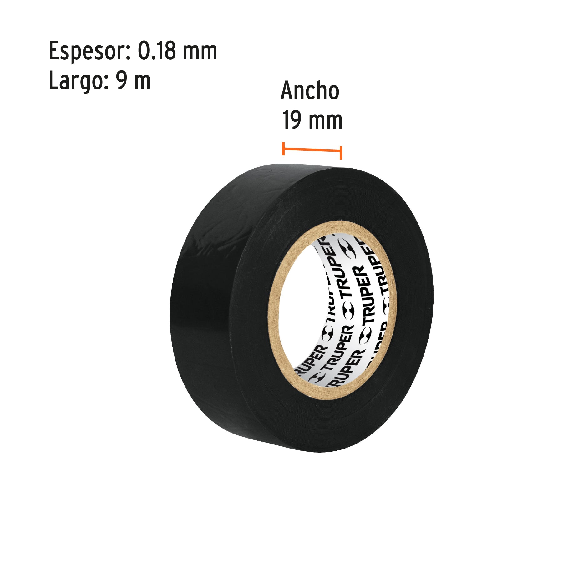 Cinta de aislar de 9 m x 19 mm, negra, TRUPER