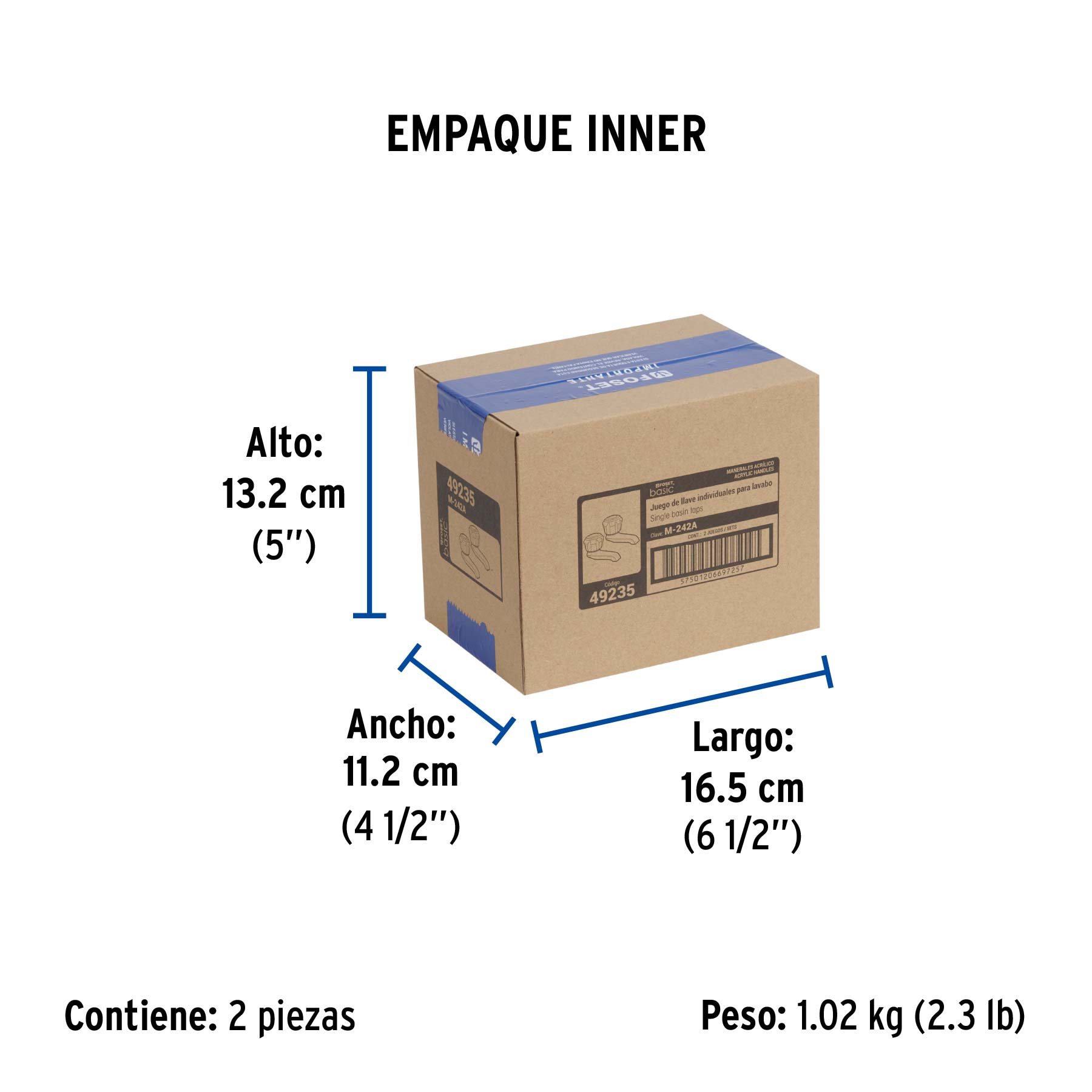 Juego 2 llaves individuales para lavabo, manerales acrílico - Empaque