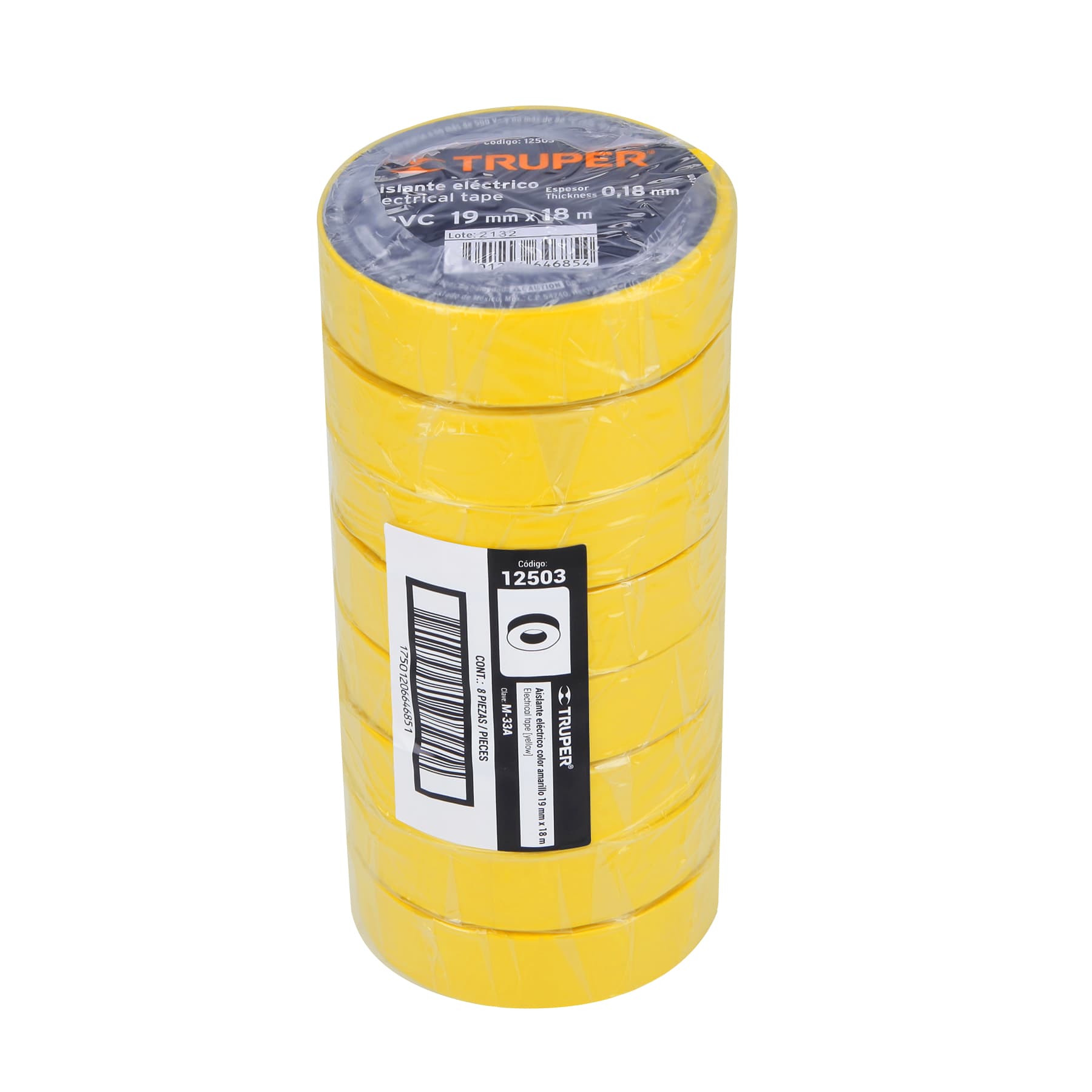 Cinta de aislar de 18 m x 19 mm, amarilla, TRUPER