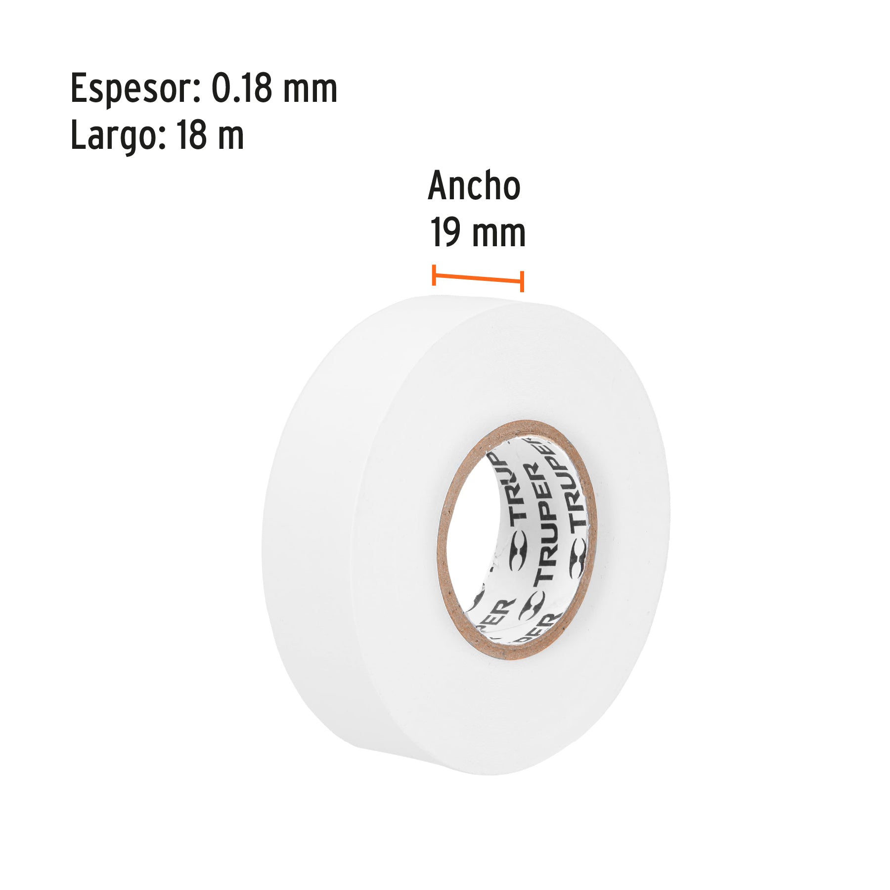 Cinta de aislar de 18 m x 19 mm, blanca, TRUPER