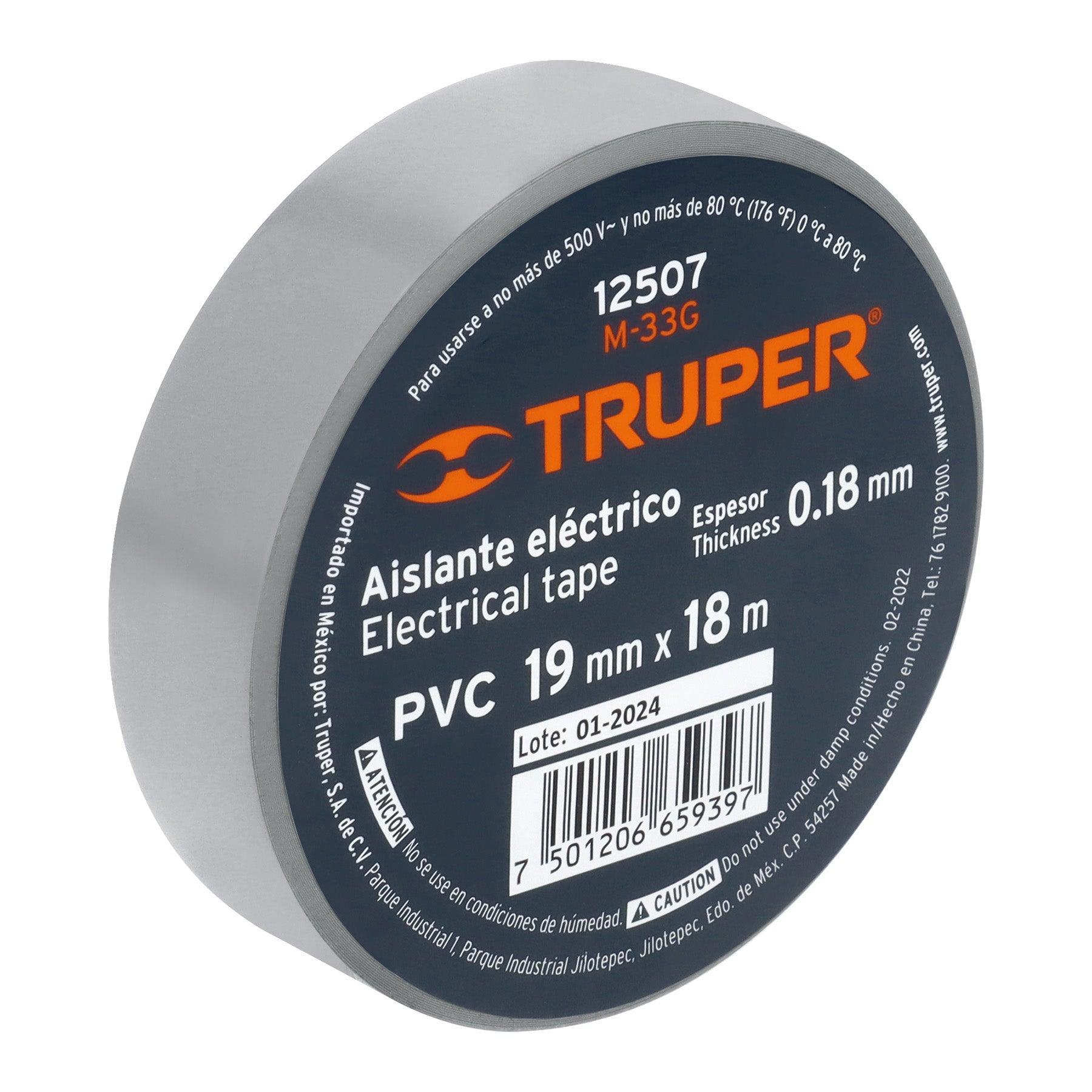 Cinta de aislar de 18 m x 19 mm, gris, TRUPER