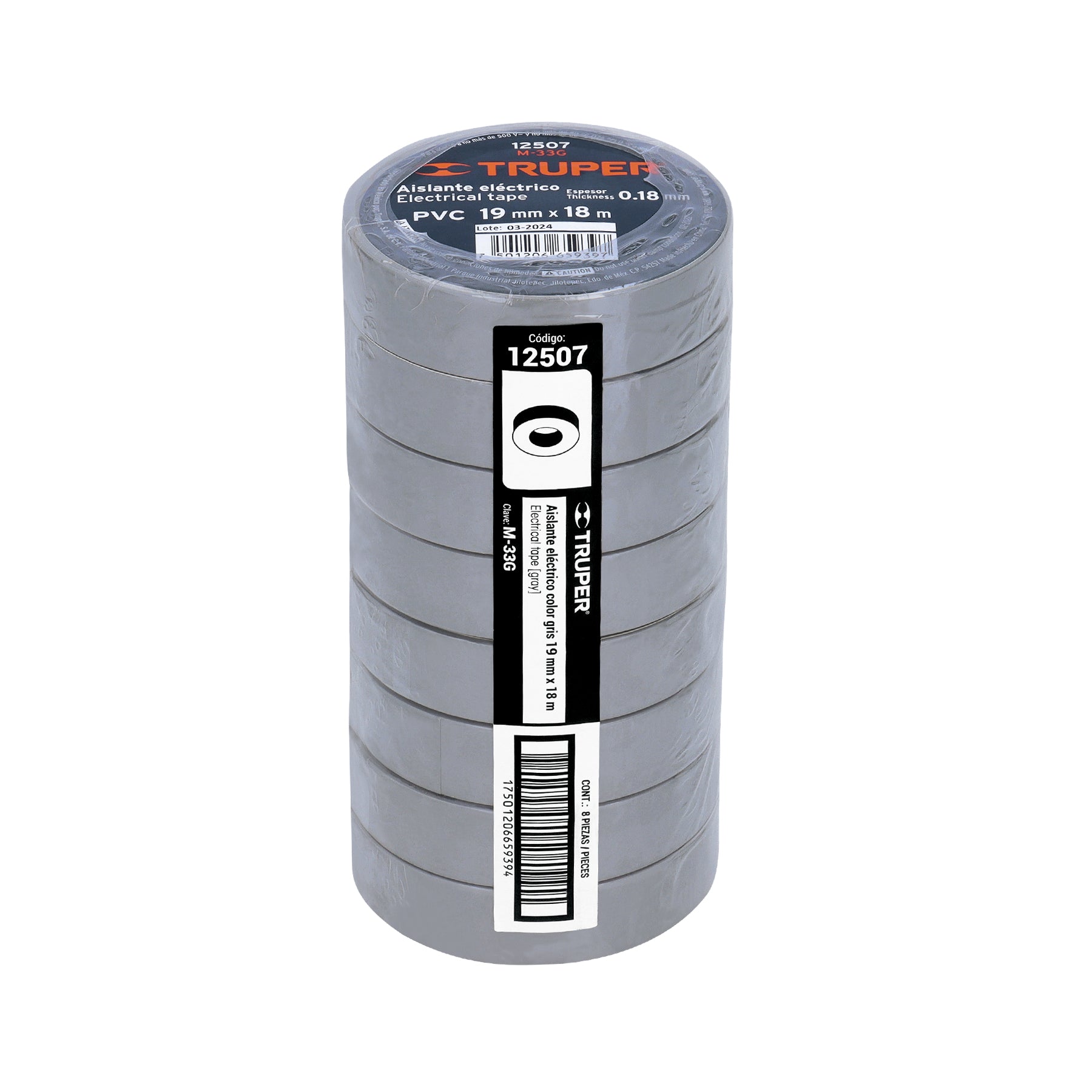 Cinta de aislar de 18 m x 19 mm, gris, TRUPER