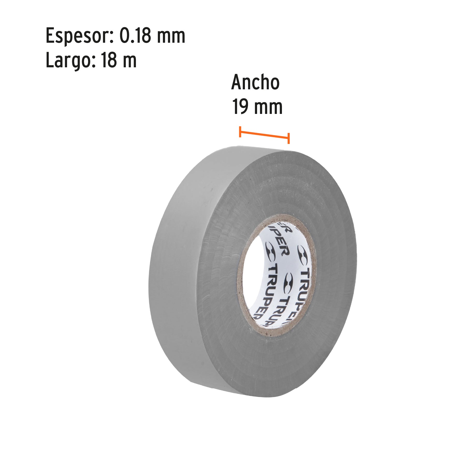 Cinta de aislar de 18 m x 19 mm, gris, TRUPER