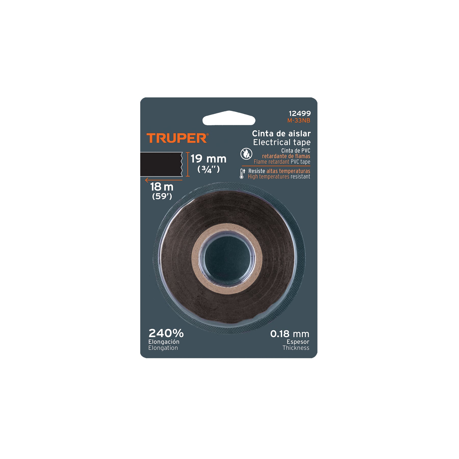 Cinta de aislar de 18 m x 19 mm, negra en blíster, TRUPER