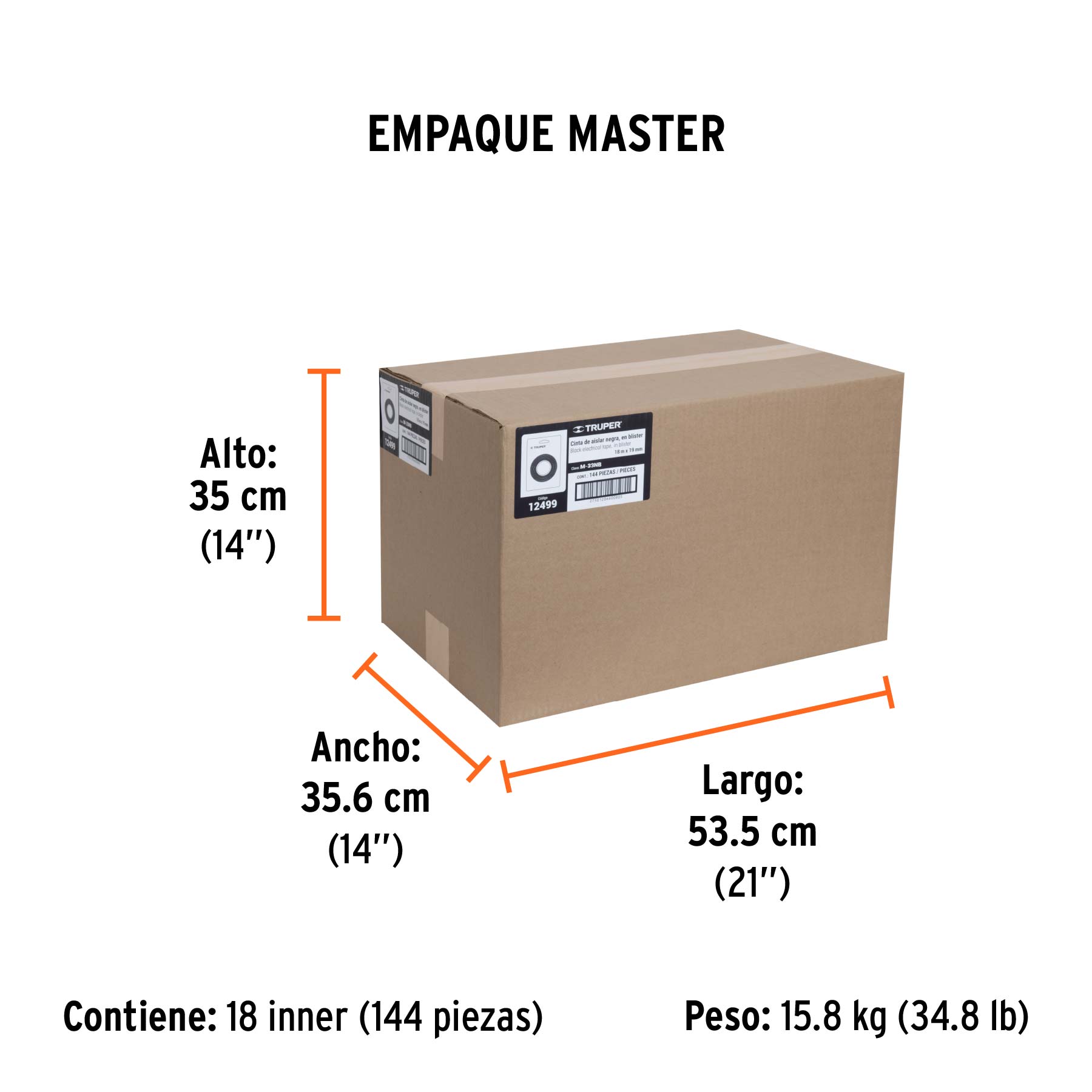 Cinta de aislar de 18 m x 19 mm, negra en blíster, TRUPER - Empaque