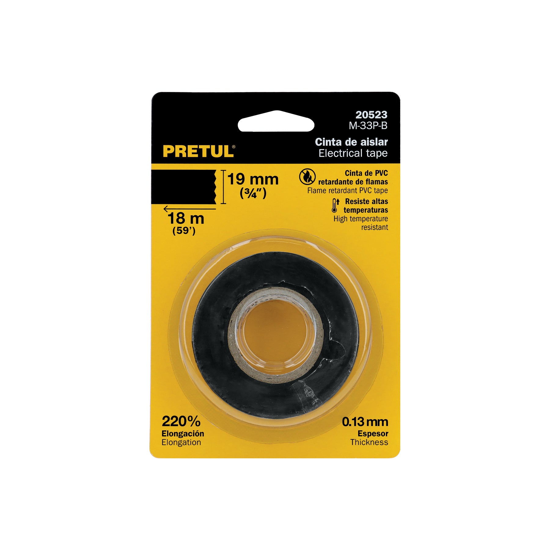 Cinta de aislar de 18 m x 19 mm, negra en blíster, PRETUL
