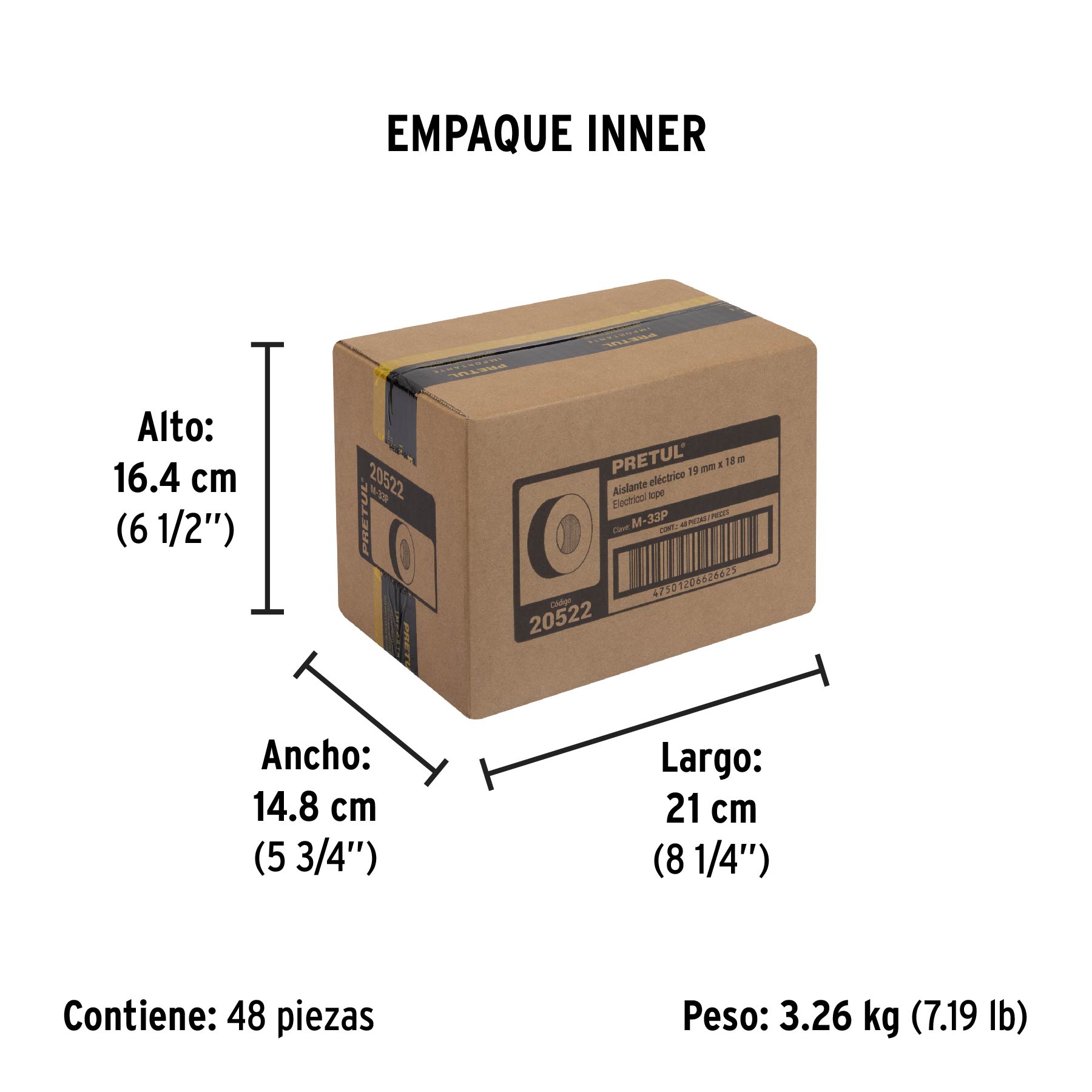 Cinta de aislar de 18 m x 19 mm, negra, PRETUL - Empaque