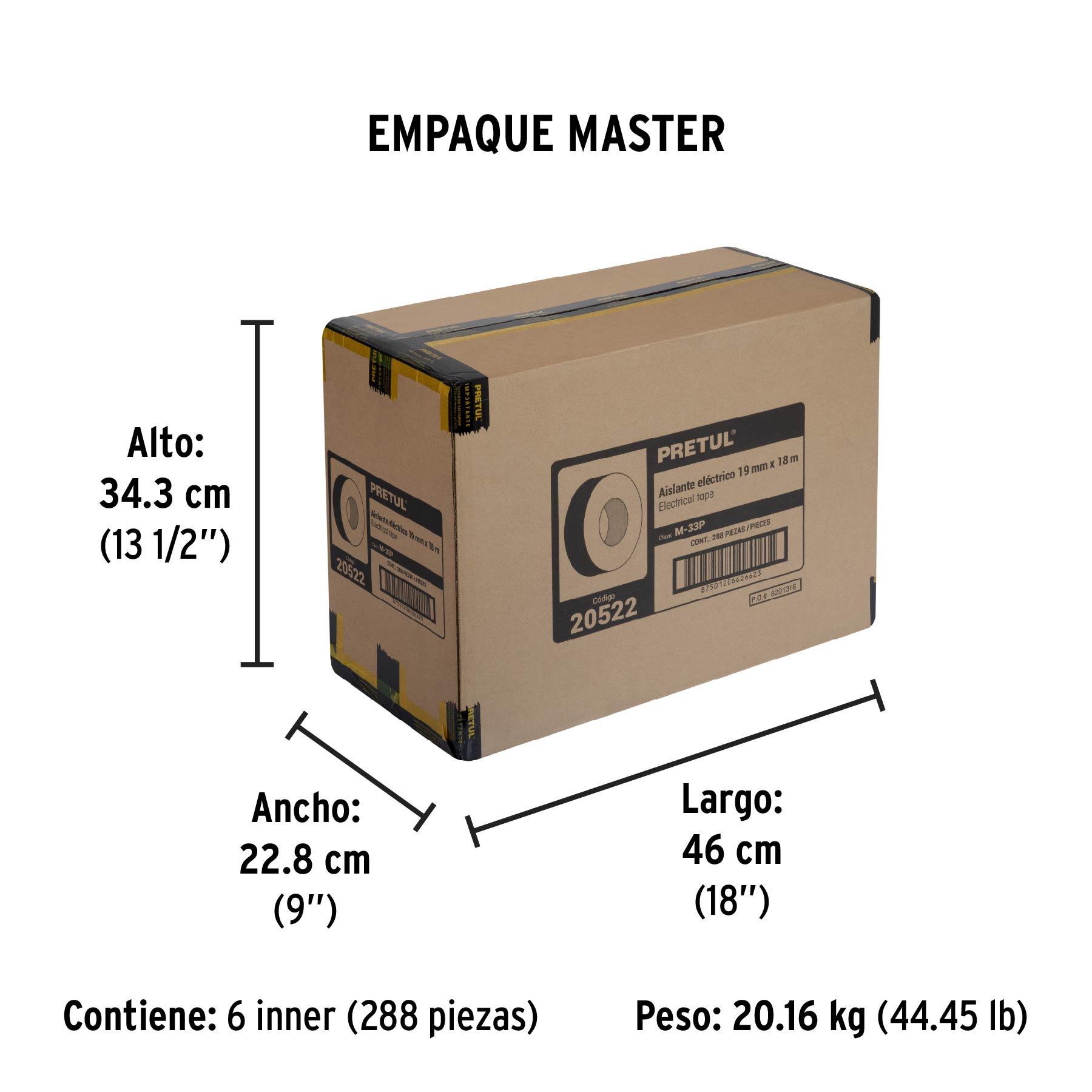 Cinta de aislar de 18 m x 19 mm, negra, PRETUL - Empaque