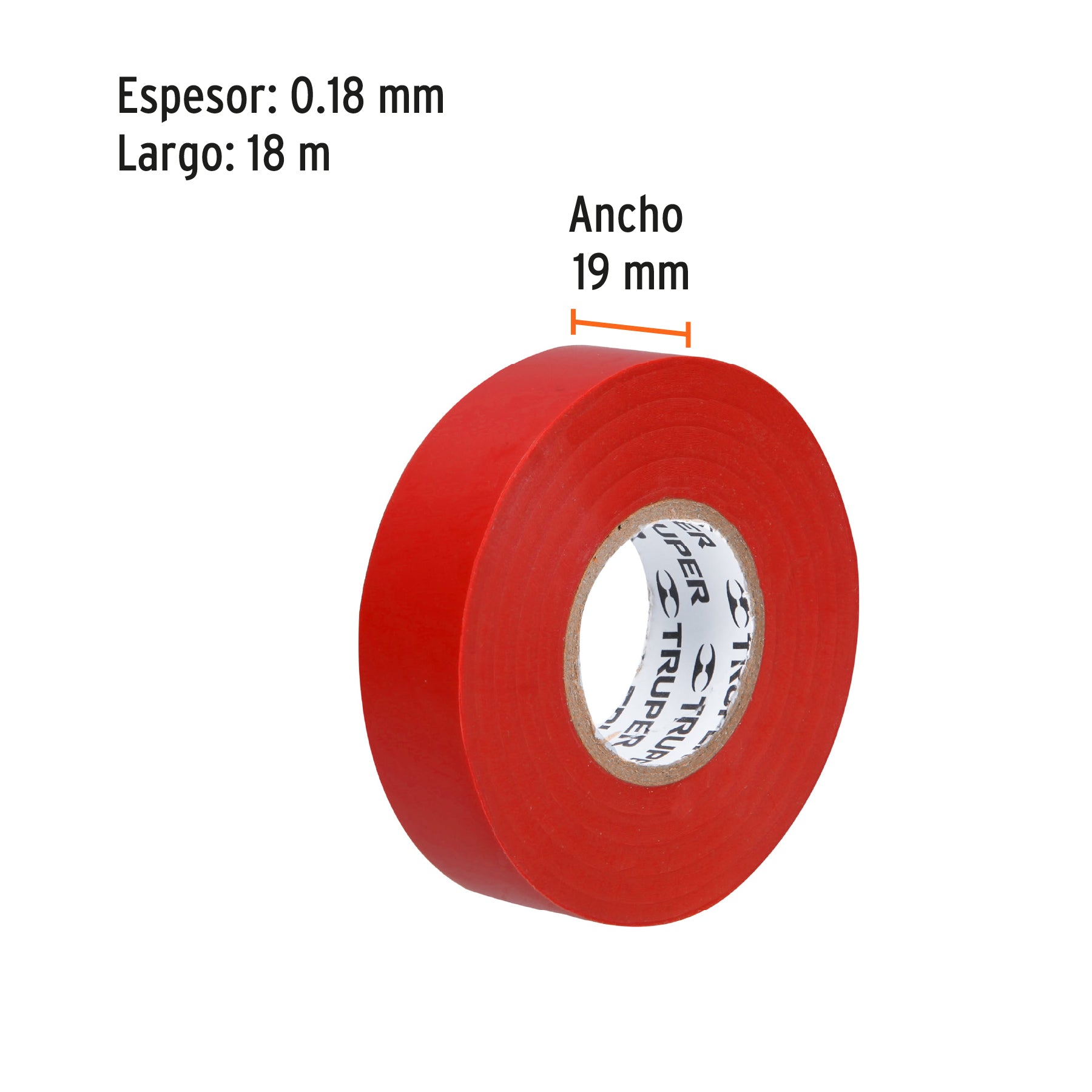 Cinta de aislar de 18 m x 19 mm, roja, TRUPER