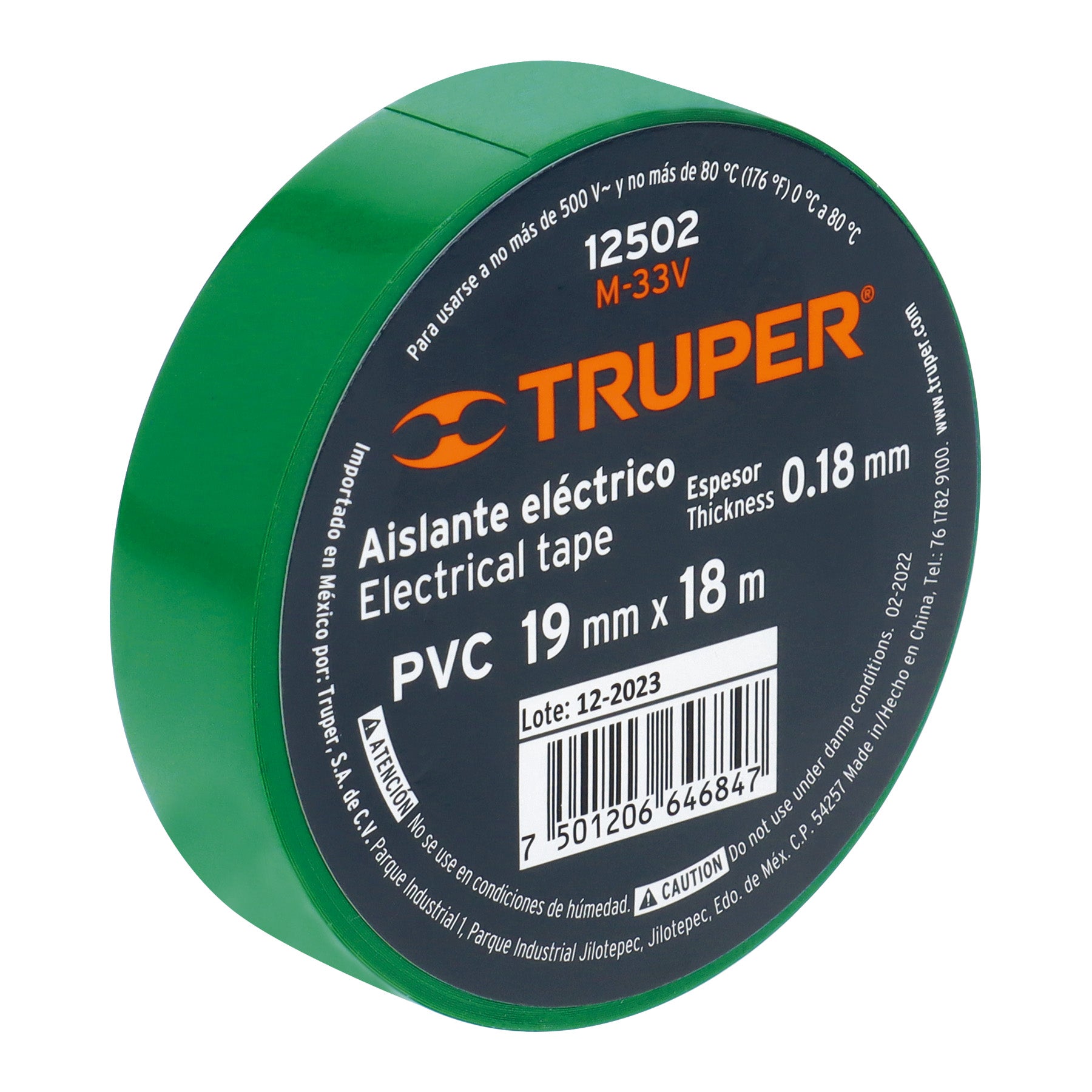 Cinta de aislar de 18 m x 19 mm, verde, TRUPER