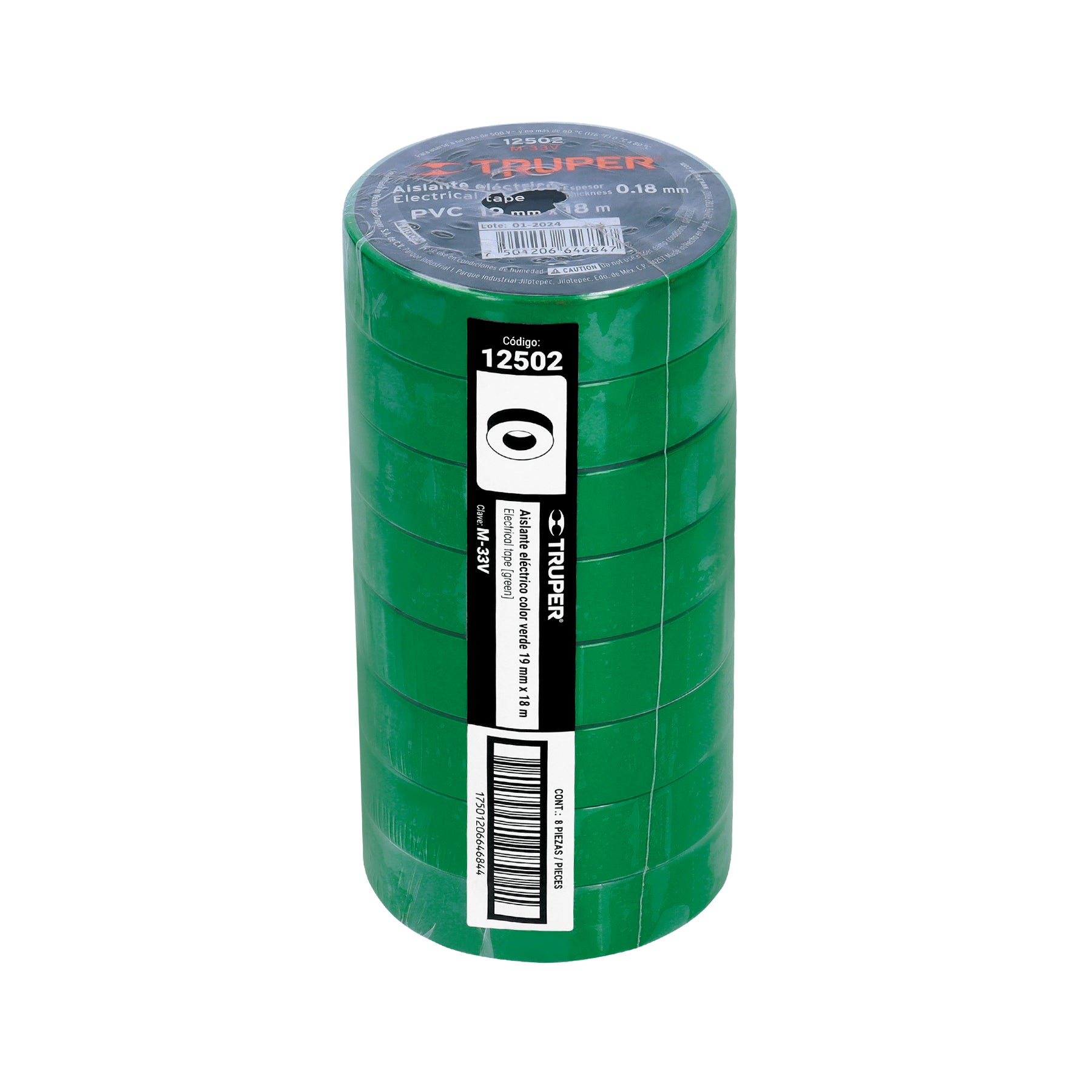 Cinta de aislar de 18 m x 19 mm, verde, TRUPER
