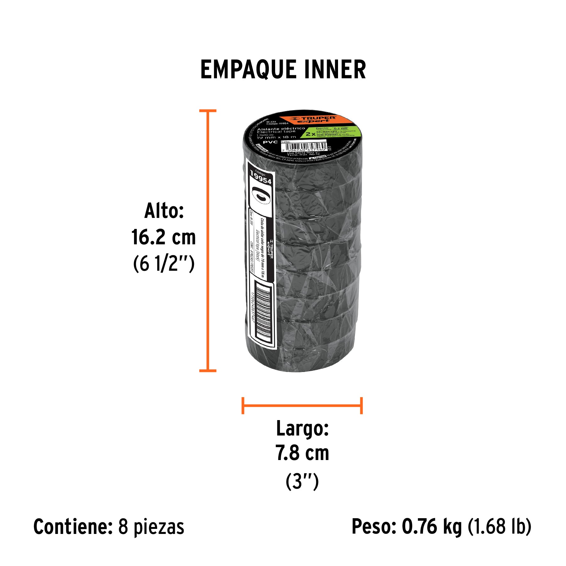 Cinta de aislar 19mm x 18m, TRUPER EXPERT - Empaque