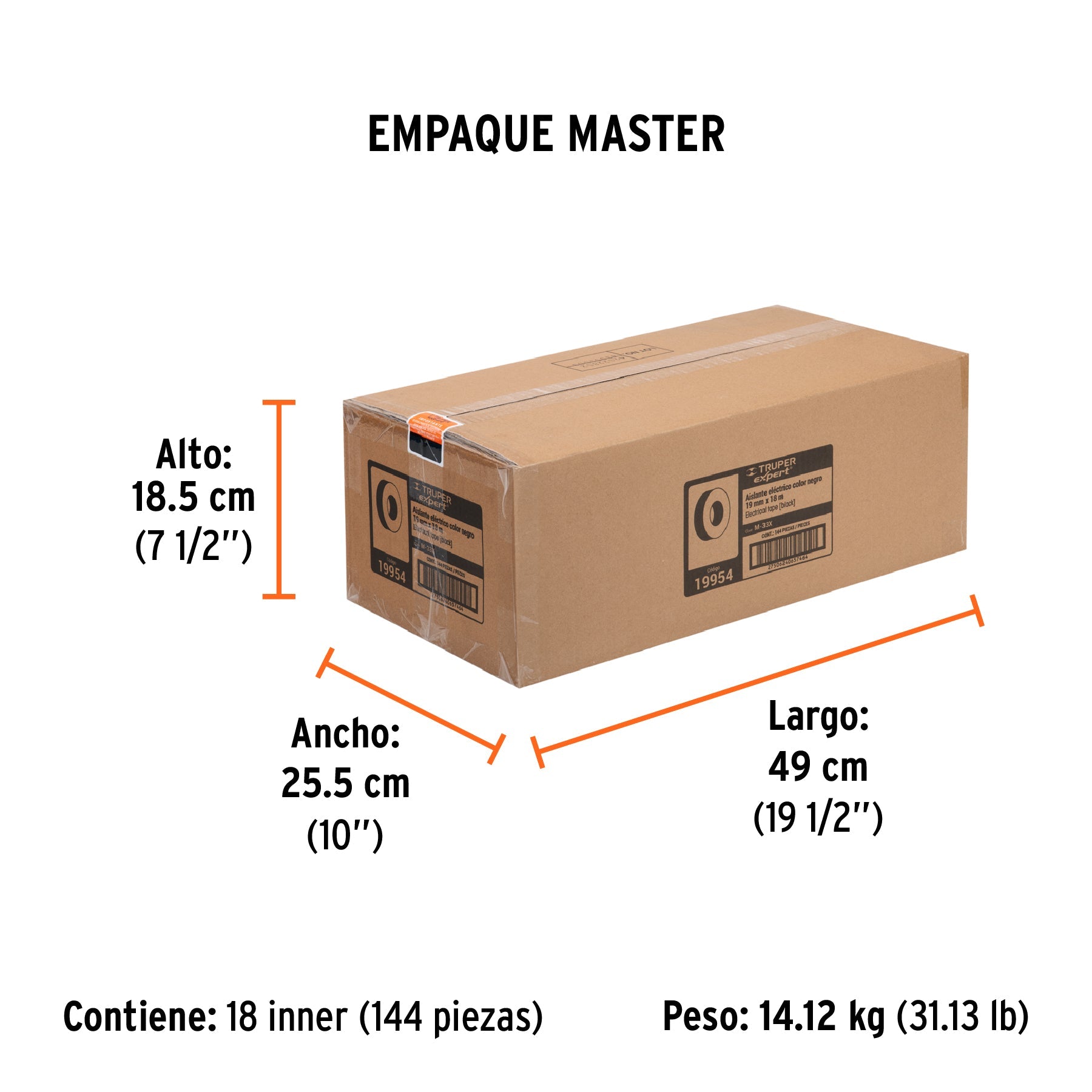 Cinta de aislar 19mm x 18m, TRUPER EXPERT - Empaque