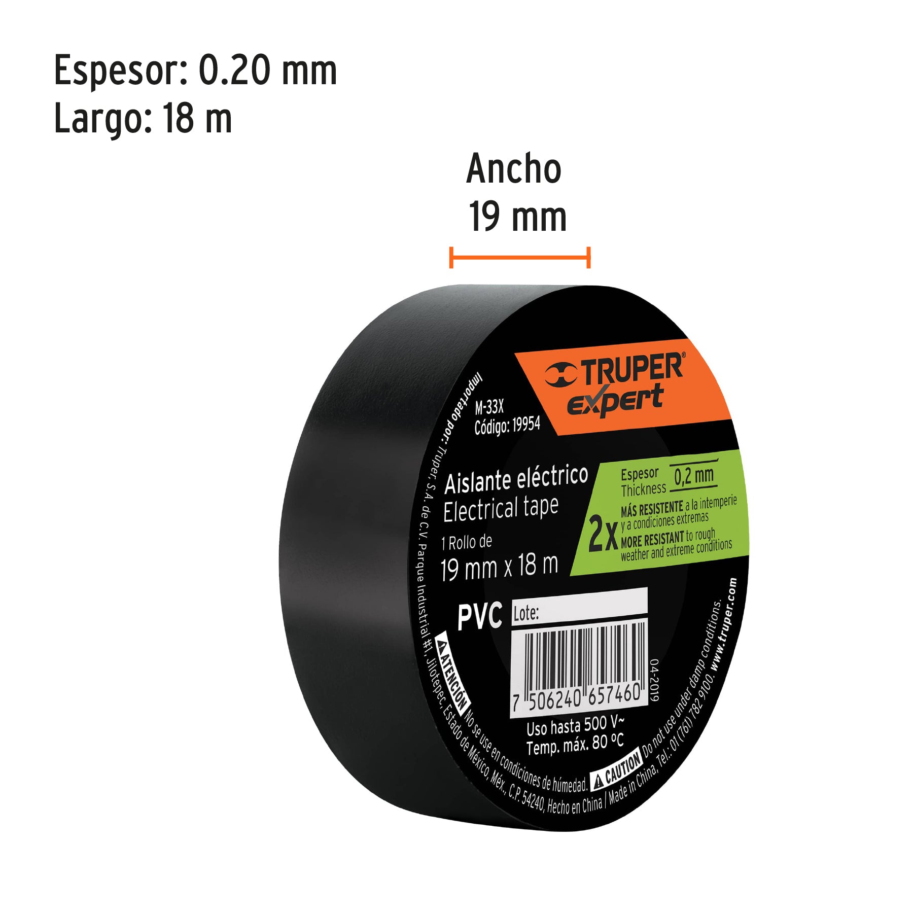 Cinta de aislar 19mm x 18m, TRUPER EXPERT