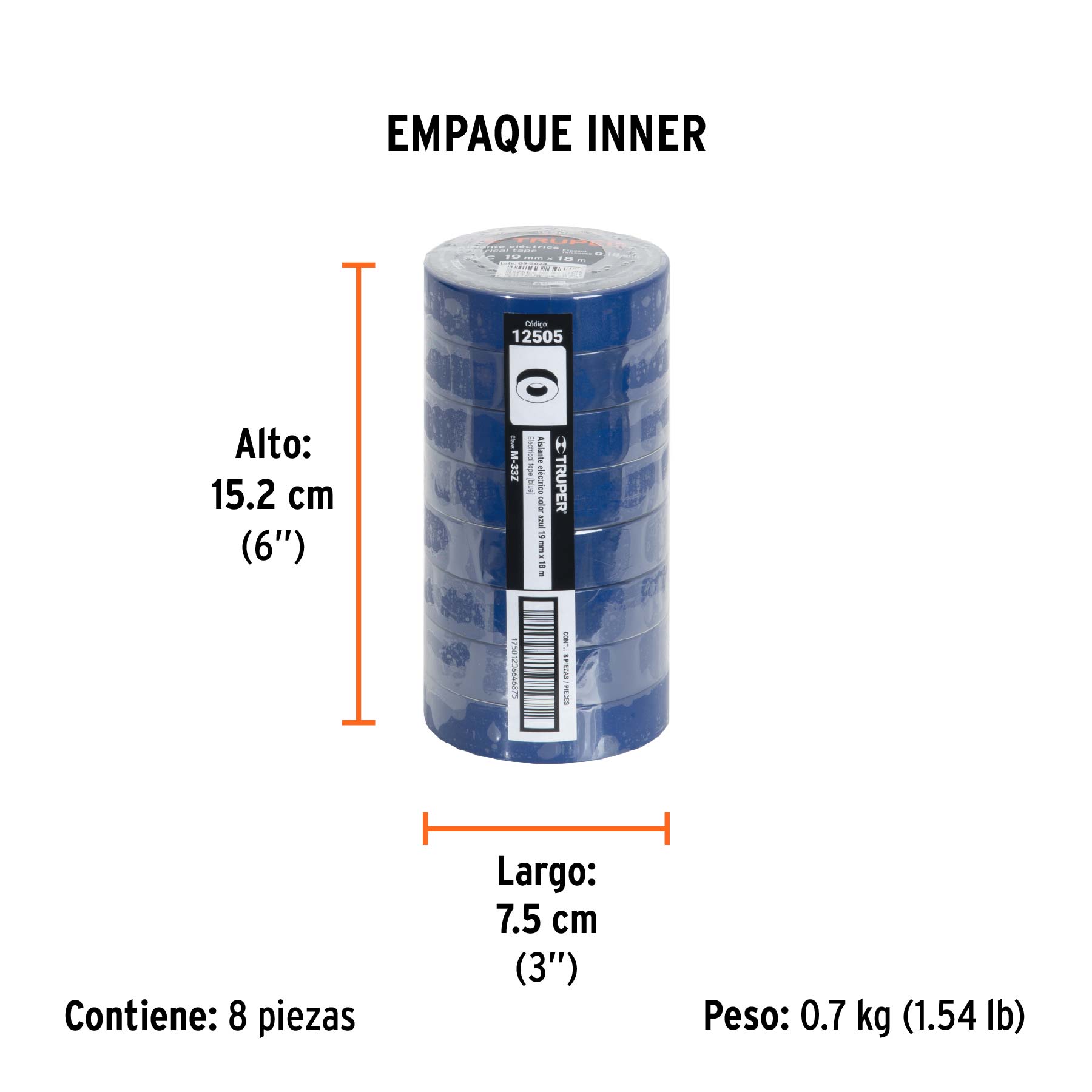 Cinta de aislar de 18 m x 19 mm, azul, TRUPER - Empaque