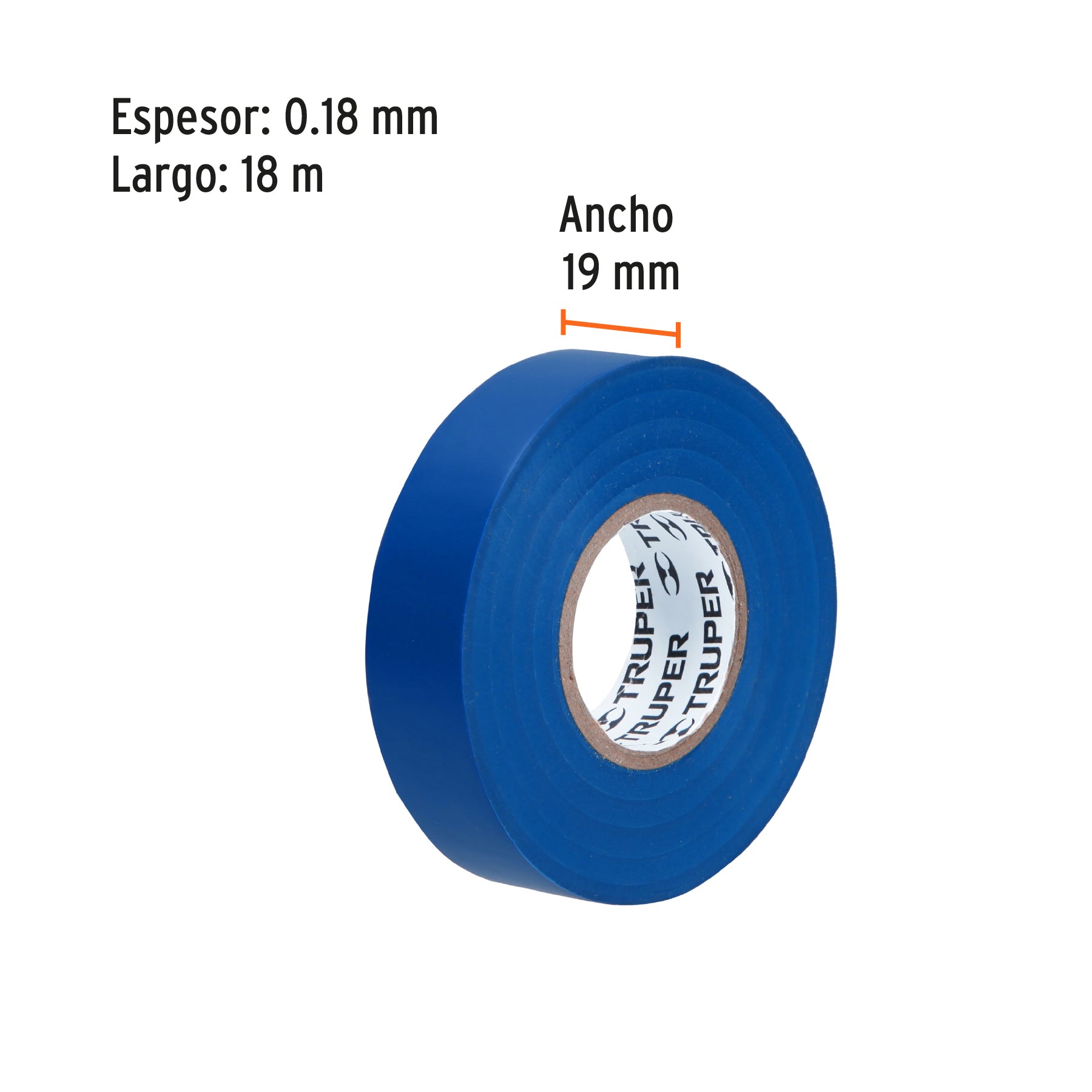 Cinta de aislar de 18 m x 19 mm, azul, TRUPER