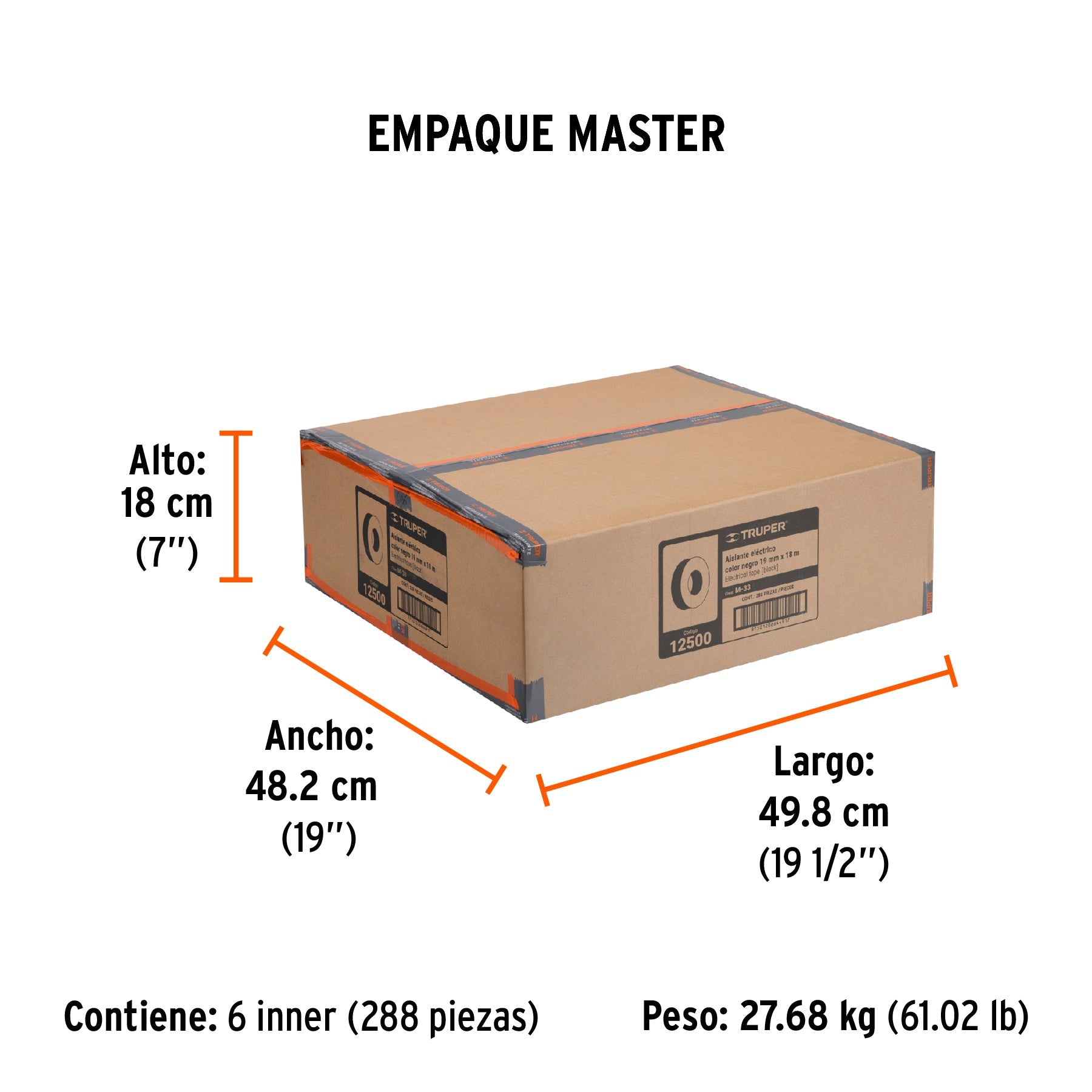 Cinta de aislar de 18 m x 19 mm, negra, TRUPER - Empaque