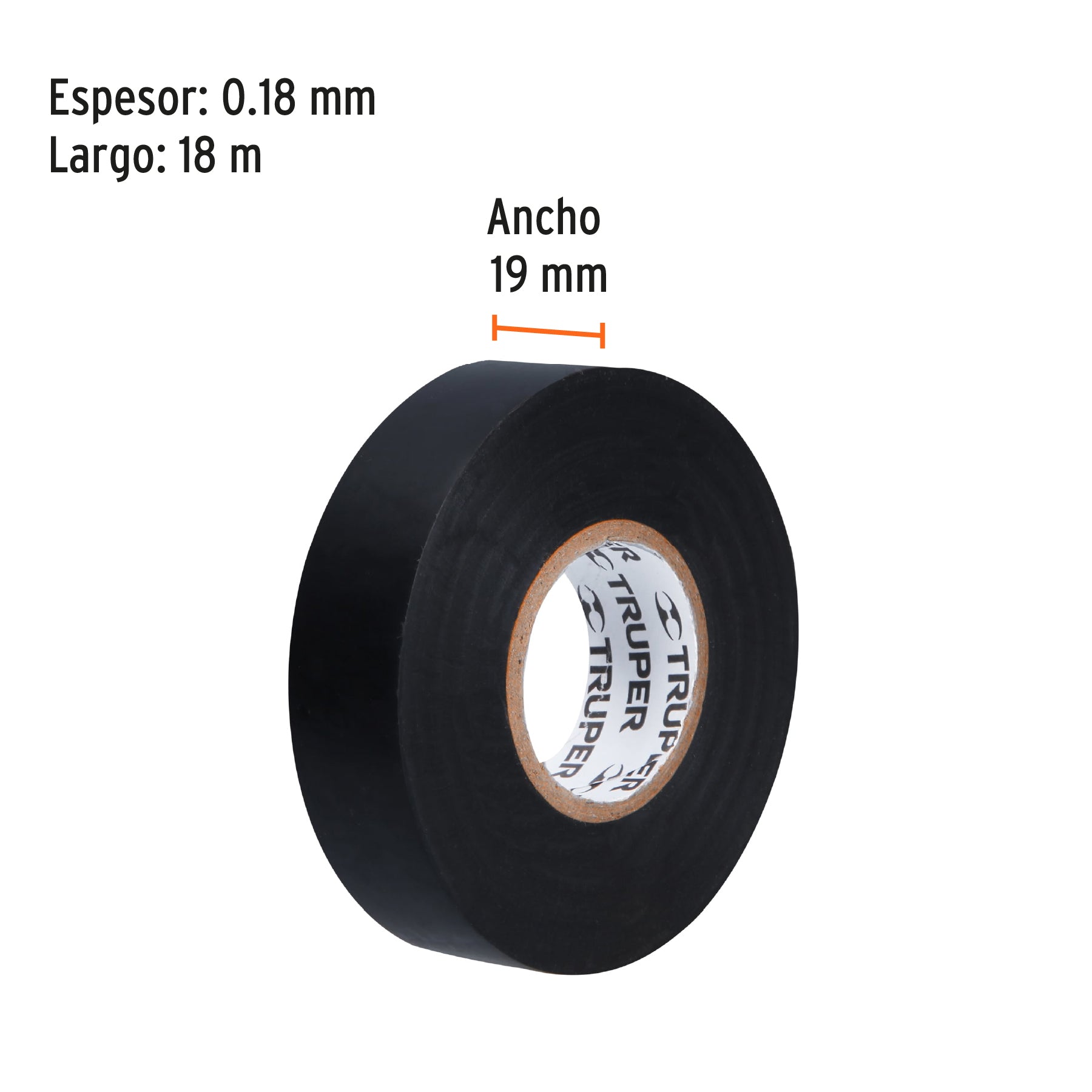 Cinta de aislar de 18 m x 19 mm, negra, TRUPER