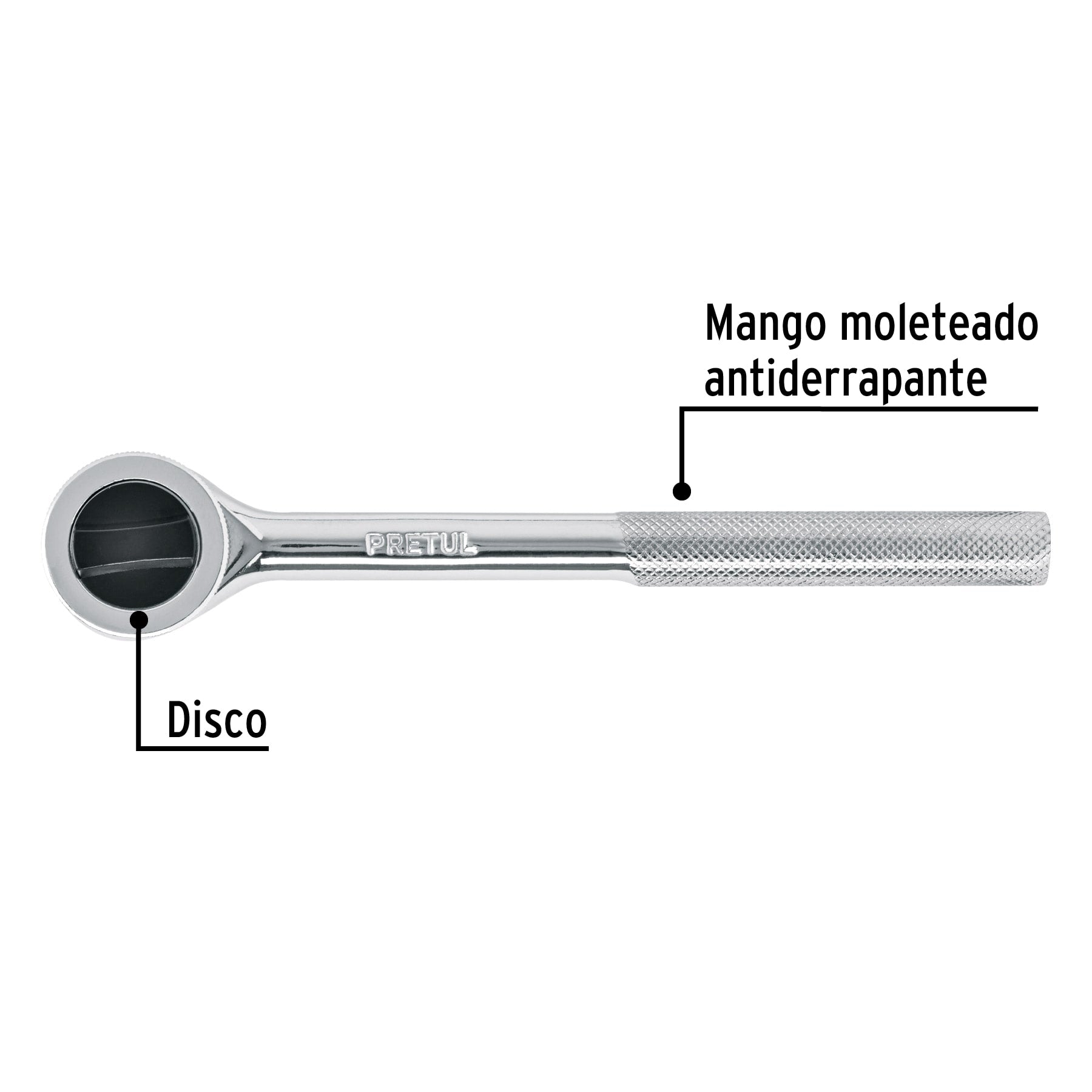 Matraca cuadro 3/8" cabeza redonda con disco, PRETUL