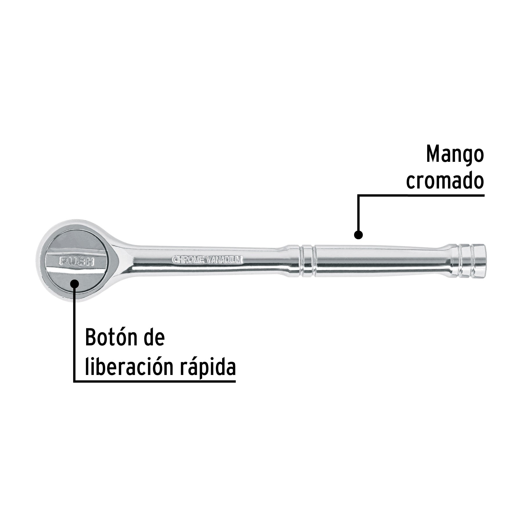 Matraca cuadro 3/8" liberación rápida cabeza redonda, PRETUL
