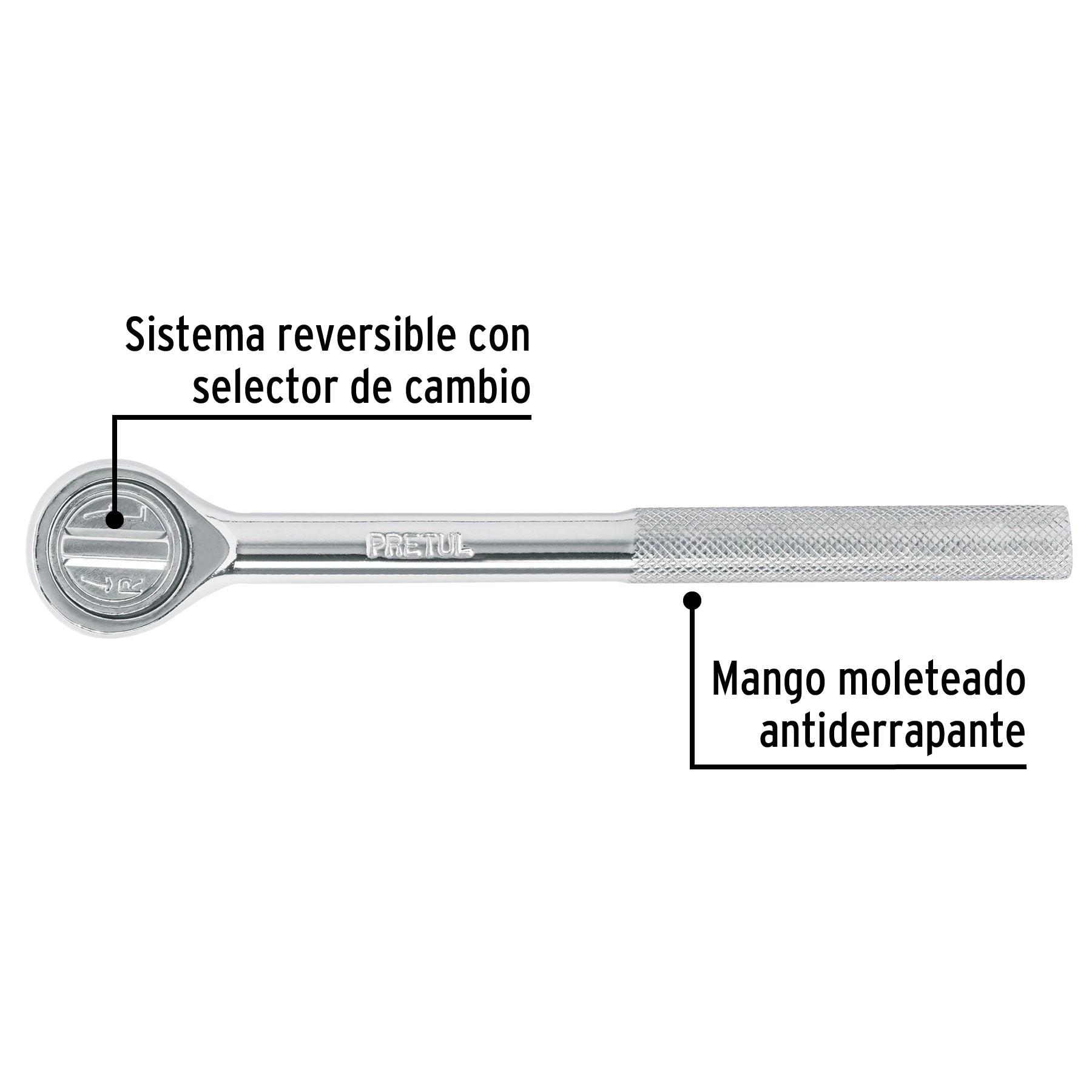 Matraca cuadro 3/8" cabeza redonda, PRETUL