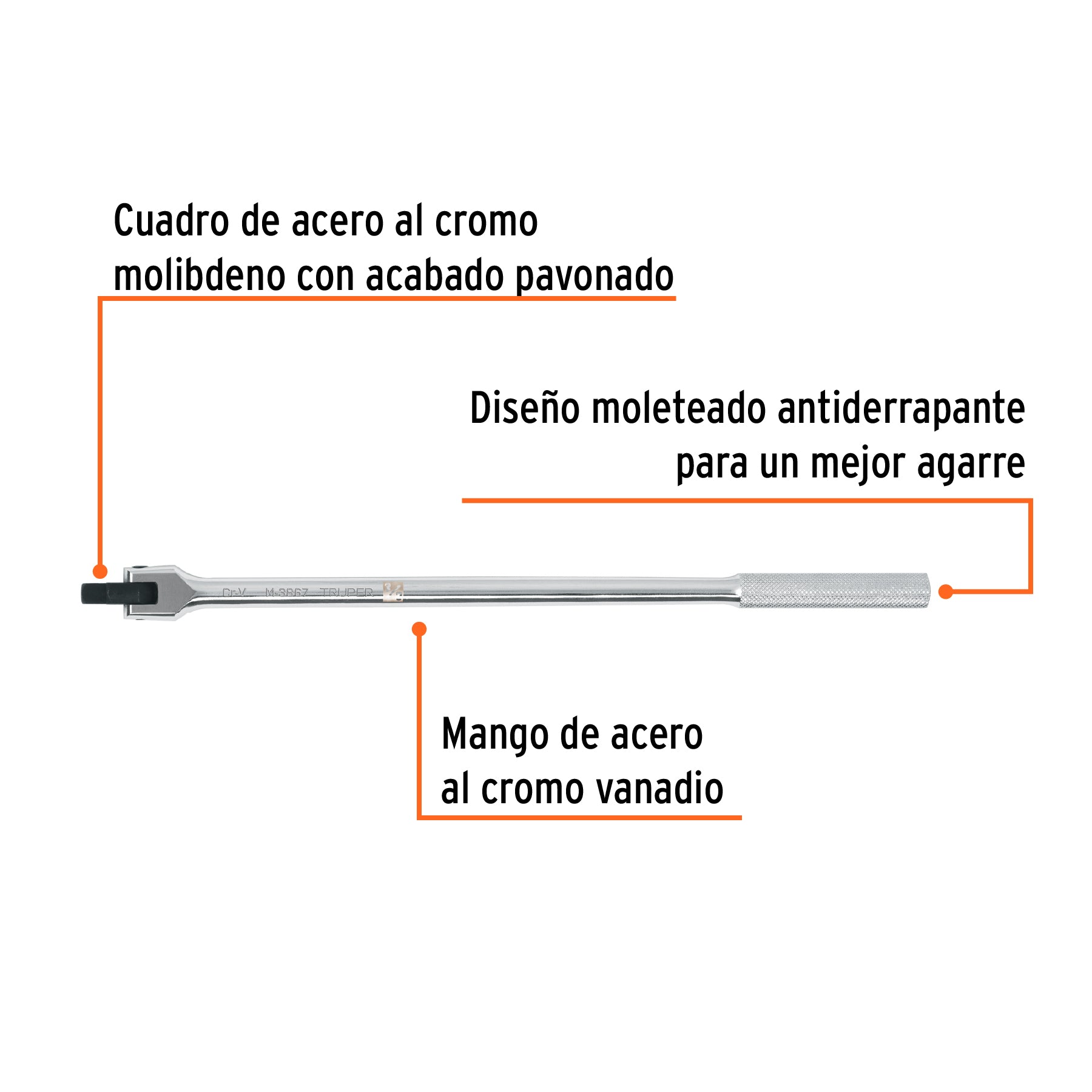 Mango articulado de 15" x 13 mm para dados cuadro 3/8"