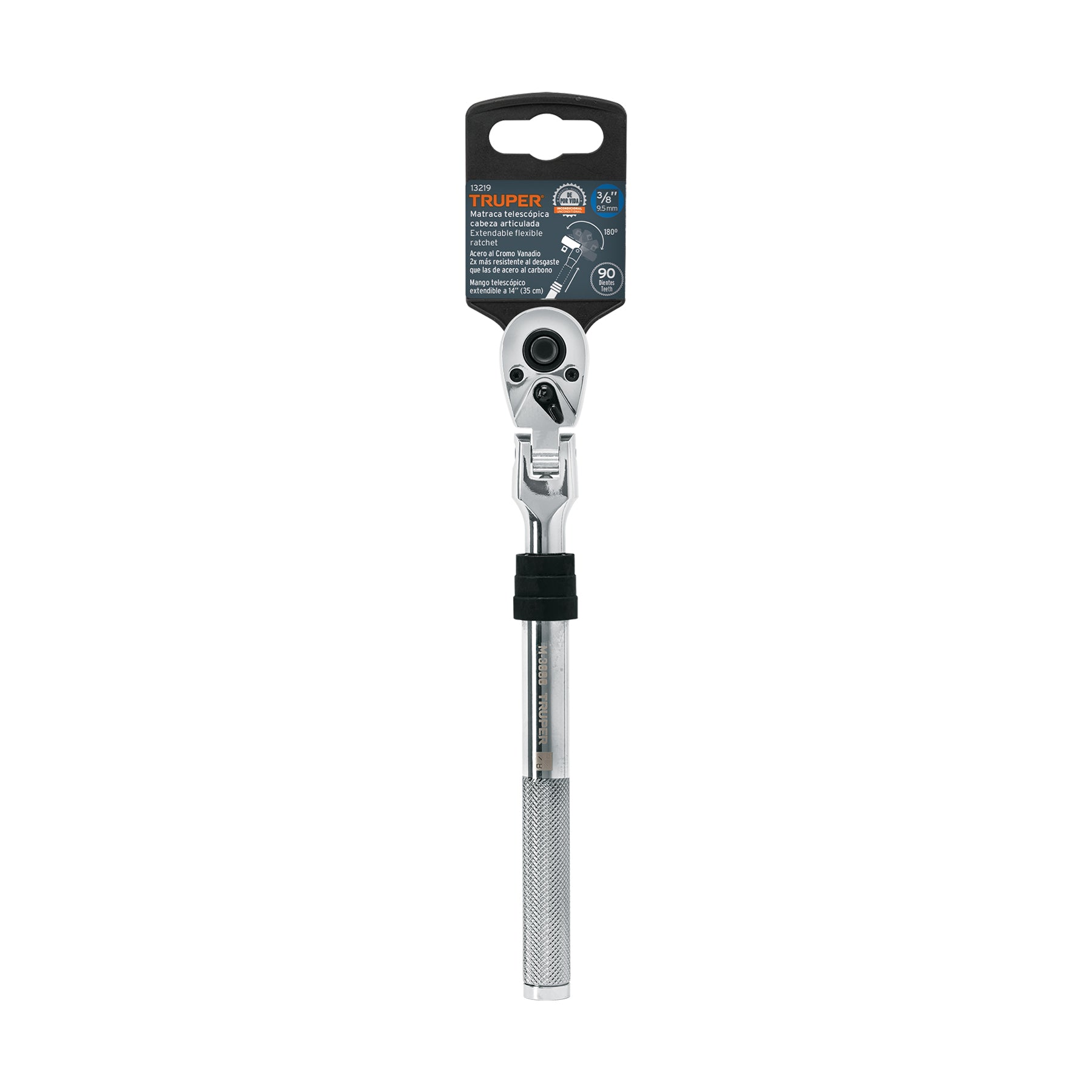 Matraca cuadro 3/8" telescópica de 14" con cabeza articulada