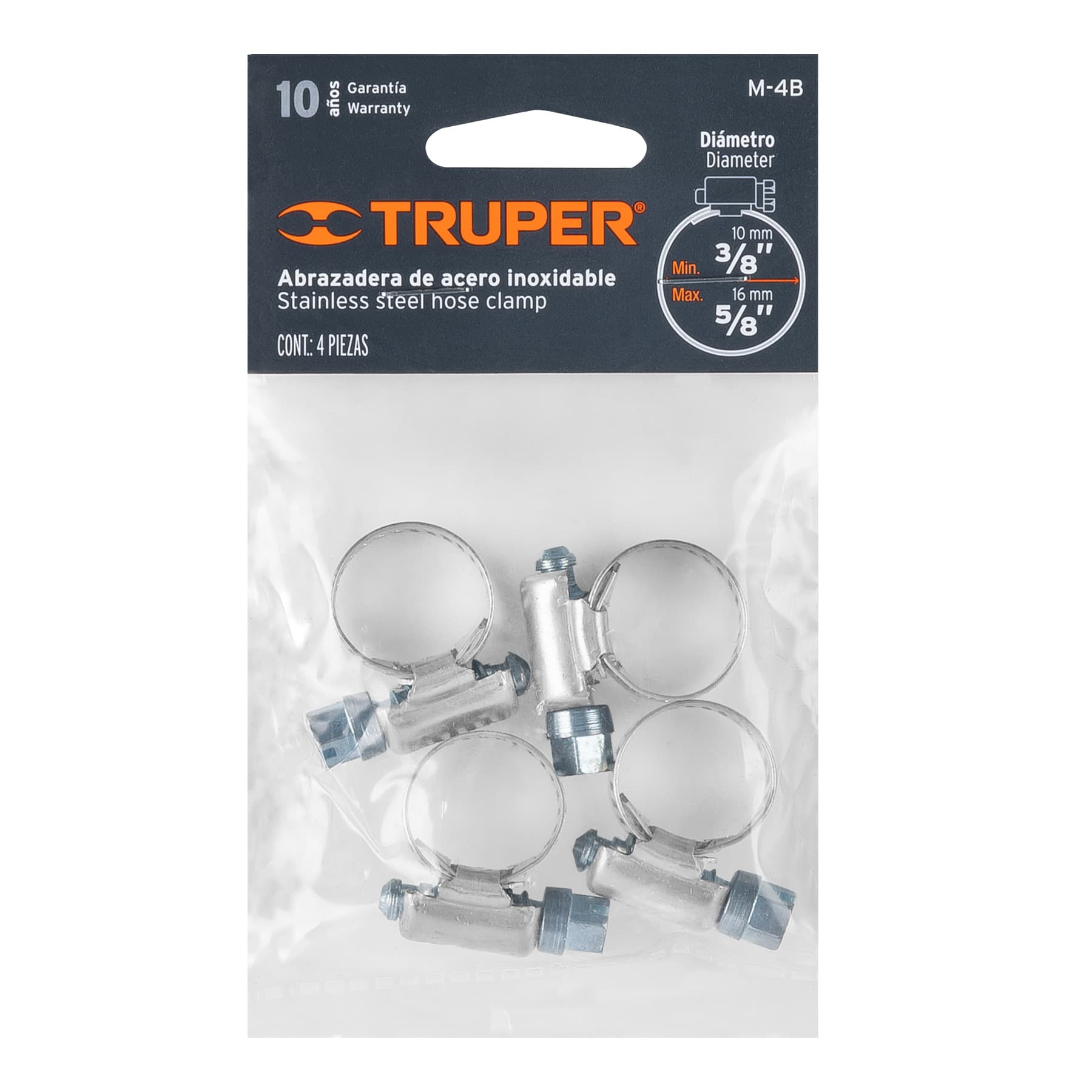 Bolsa c/4 abrazaderas sin fin 4, 3/8 - 5/8", TRUPER