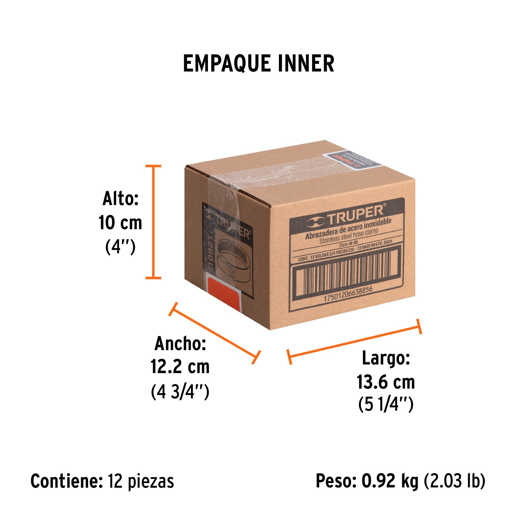 Bolsa c/4 abrazaderas sin fin 4, 3/8 - 5/8", TRUPER - Empaque