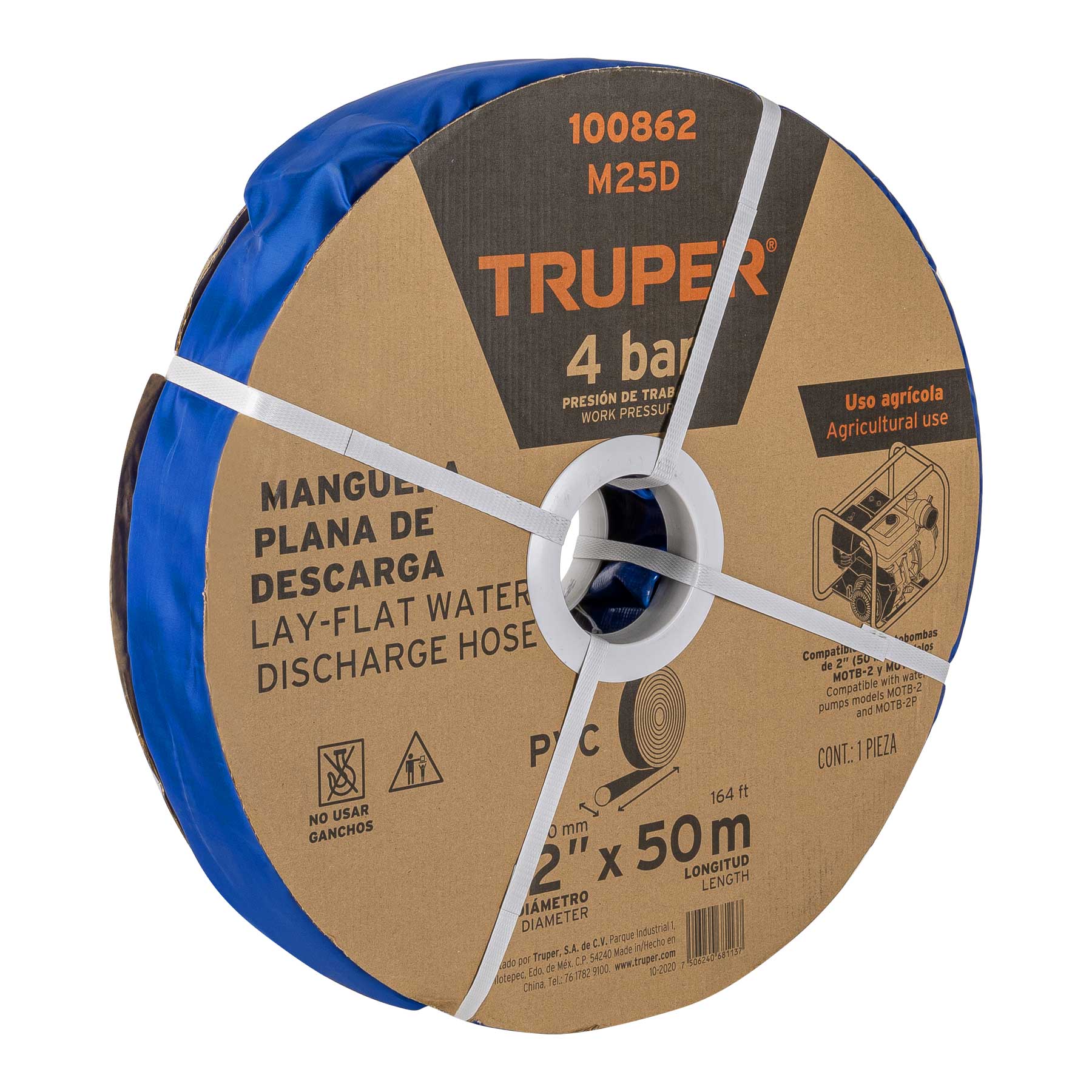 Rollo de manguera plana de 2" x 50m de descarga p/motobomba