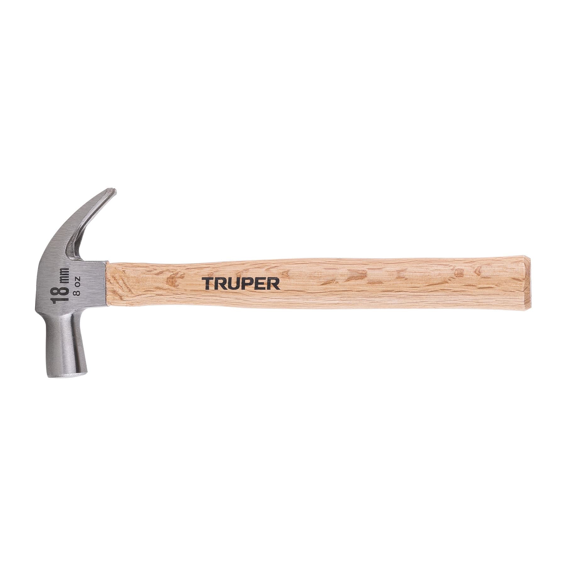 Martillo cabeza cónica 18 mm uña curva, mango madera, TRUPER