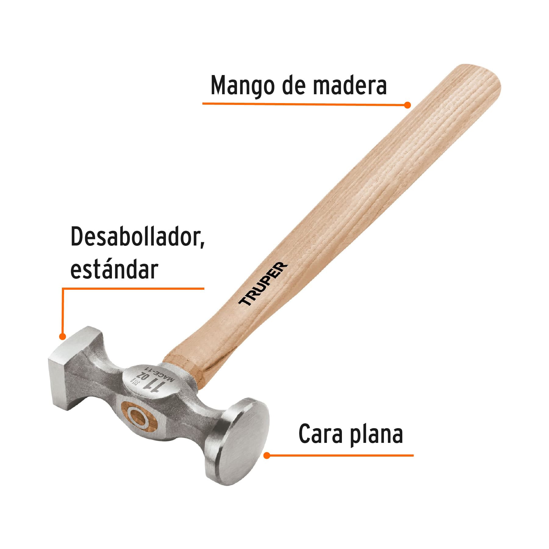 Martillo desabollador 11 oz estándar, mango 12", TRUPER