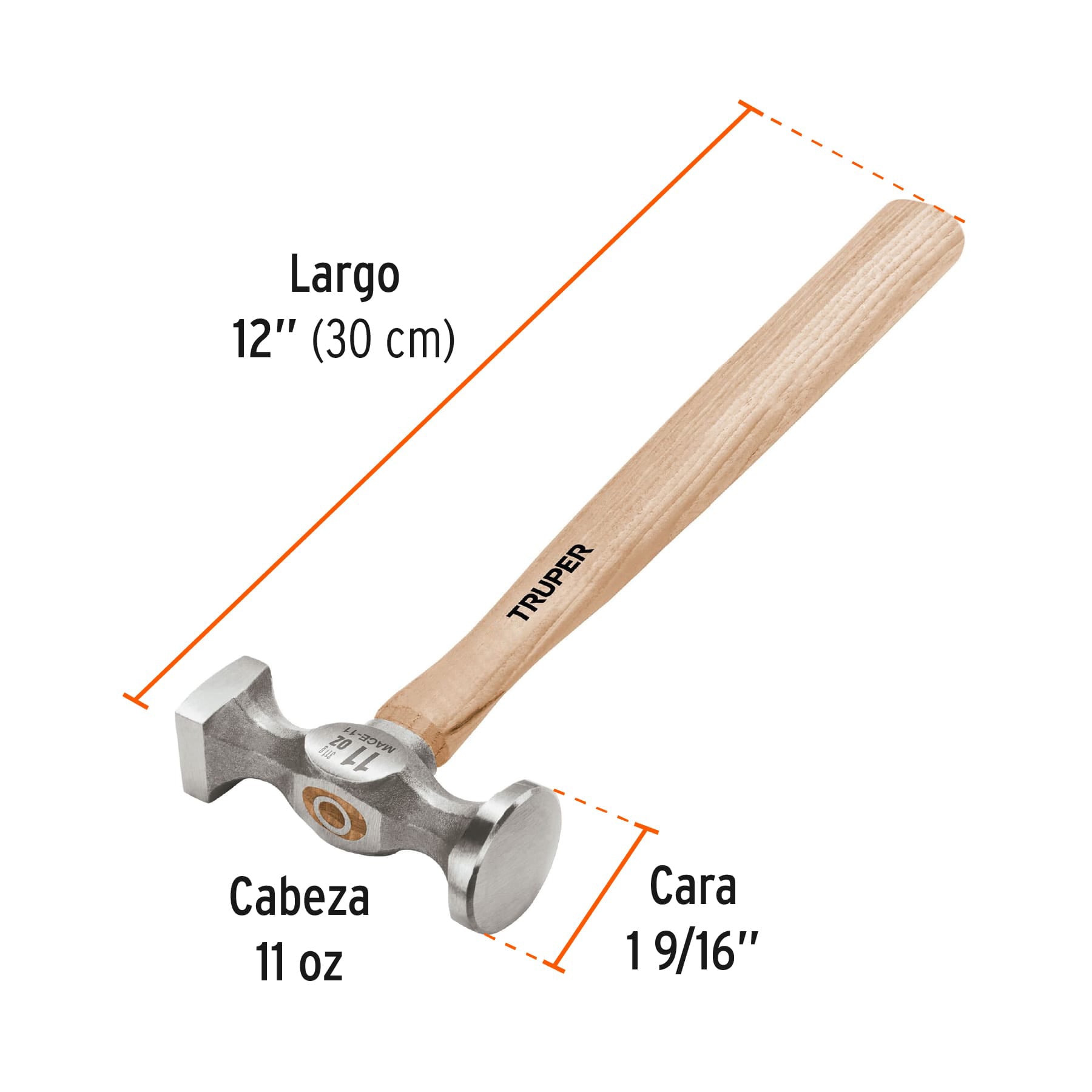 Martillo desabollador 11 oz estándar, mango 12", TRUPER