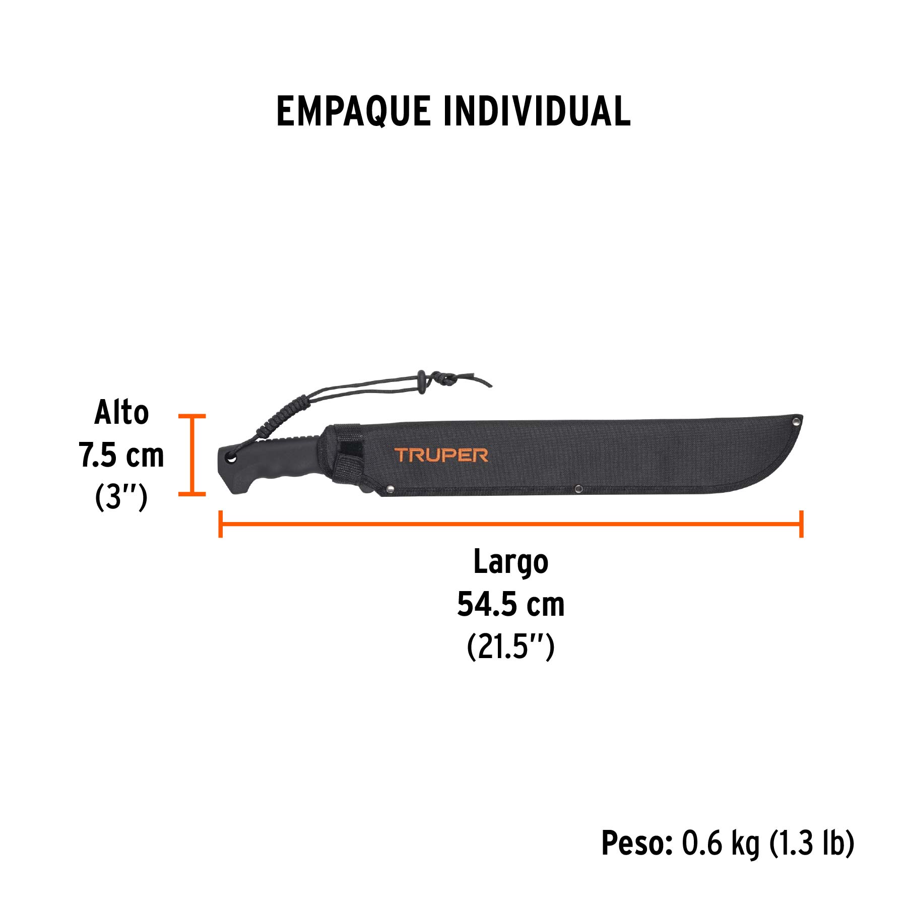 Machete doble filo 14", cacha inyectada, con funda, TRUPER - Empaque