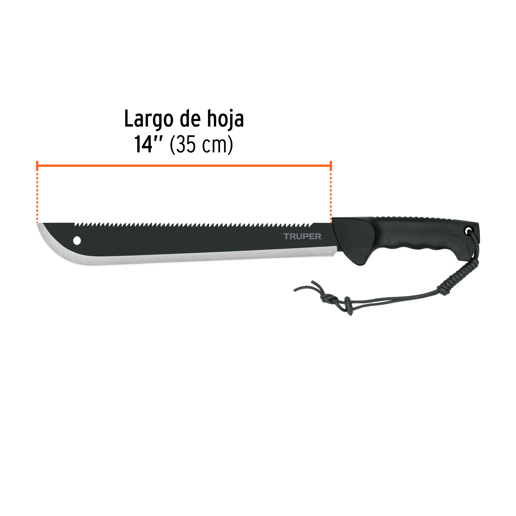 Machete doble filo 14", cacha inyectada, con funda, TRUPER