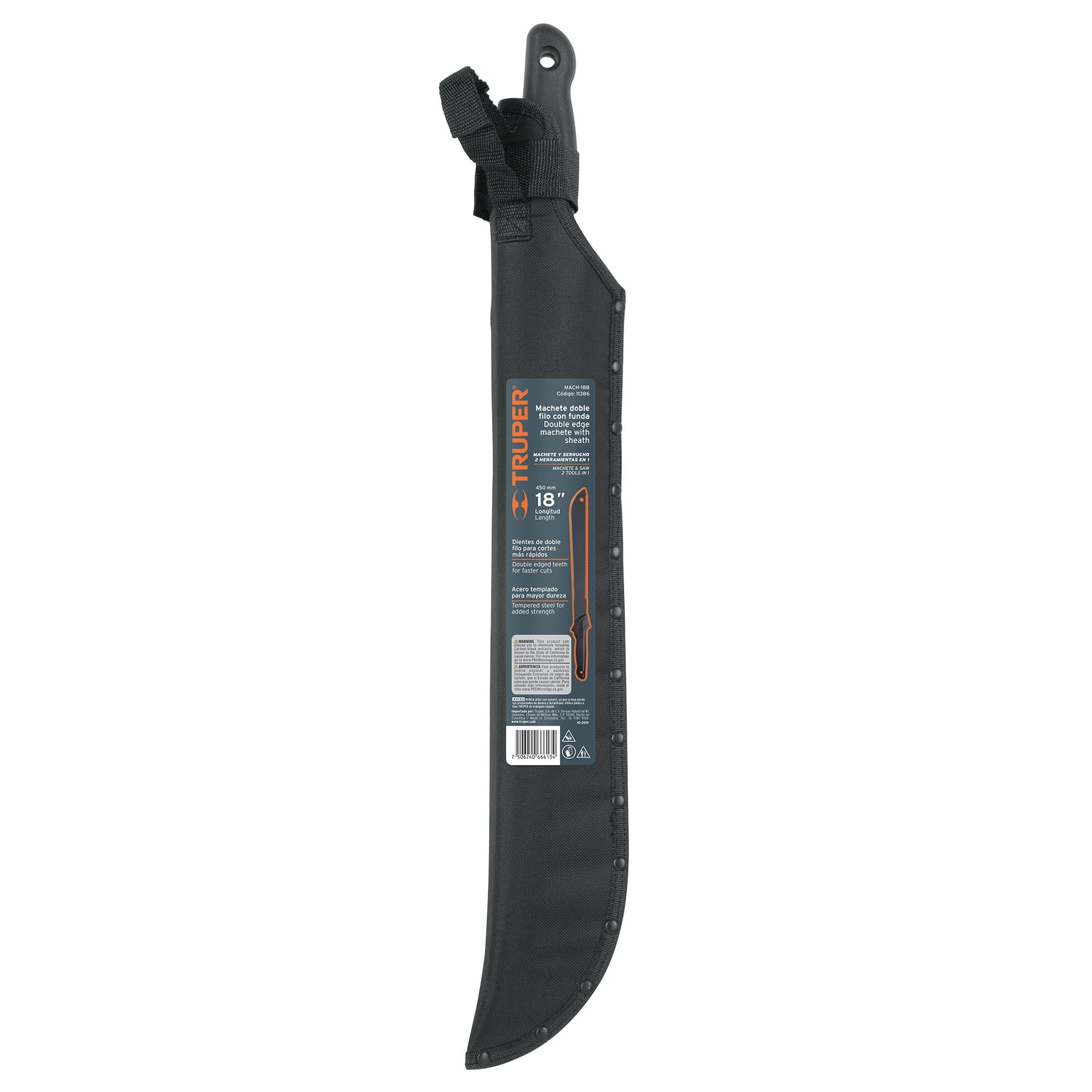 Machete doble filo 18" cacha inyectada, con funda, TRUPER