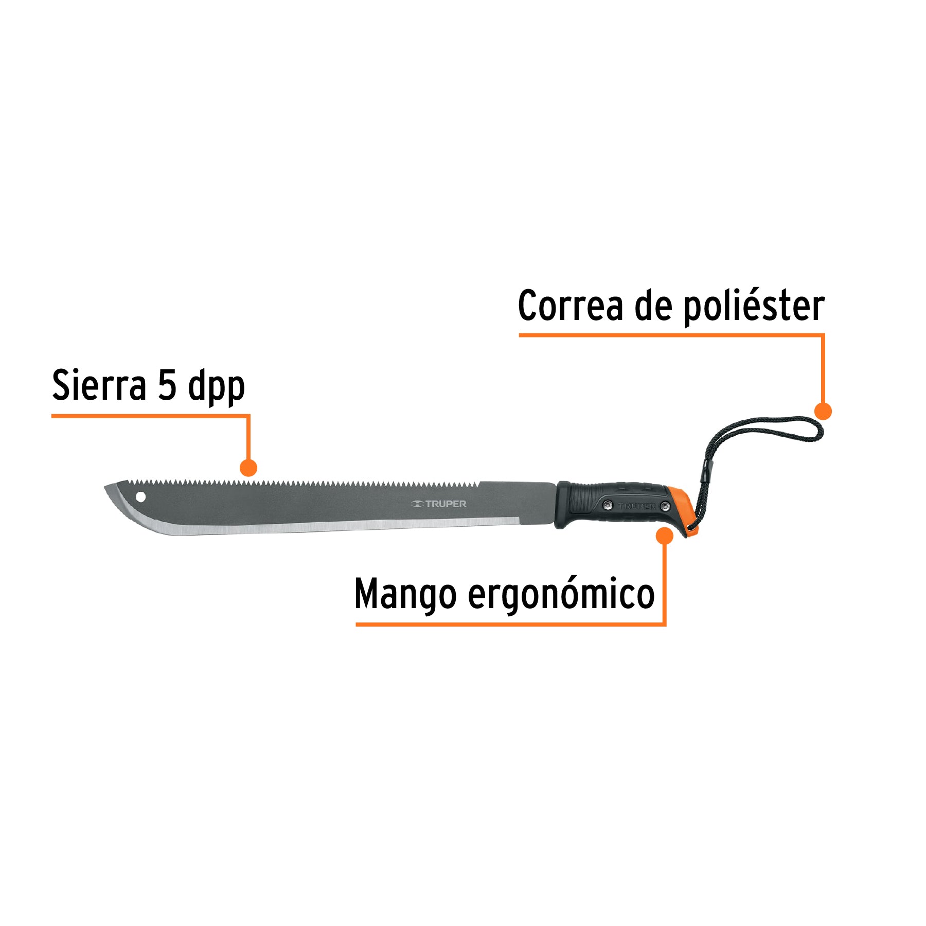 Machete doble filo 18", cacha atornillada, funda de cartón