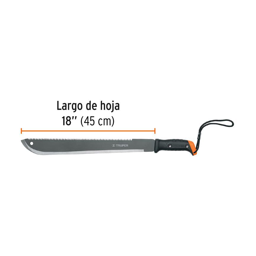 Machete doble filo 18", cacha atornillada, funda de cartón