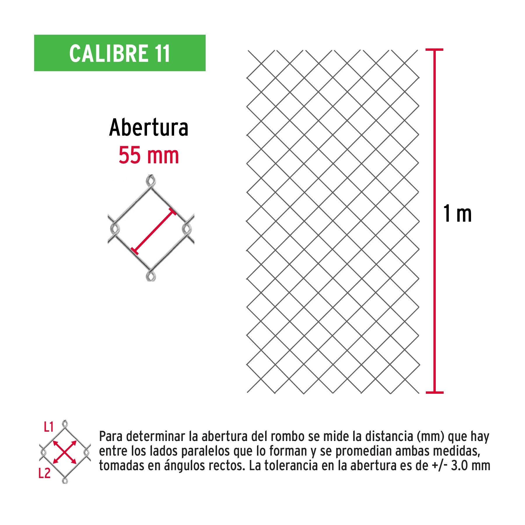 Rollo malla ciclónica cal.11, 1x20m, abertura 55mm, 41kg