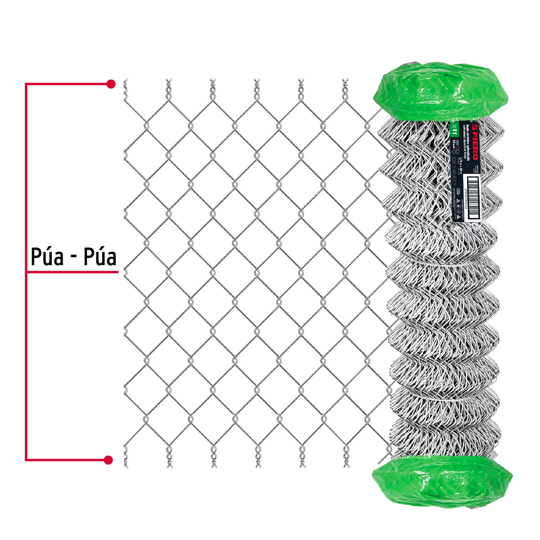 Rollo malla ciclónica cal.11, 1.75x20m, abertura 63mm, 60kg