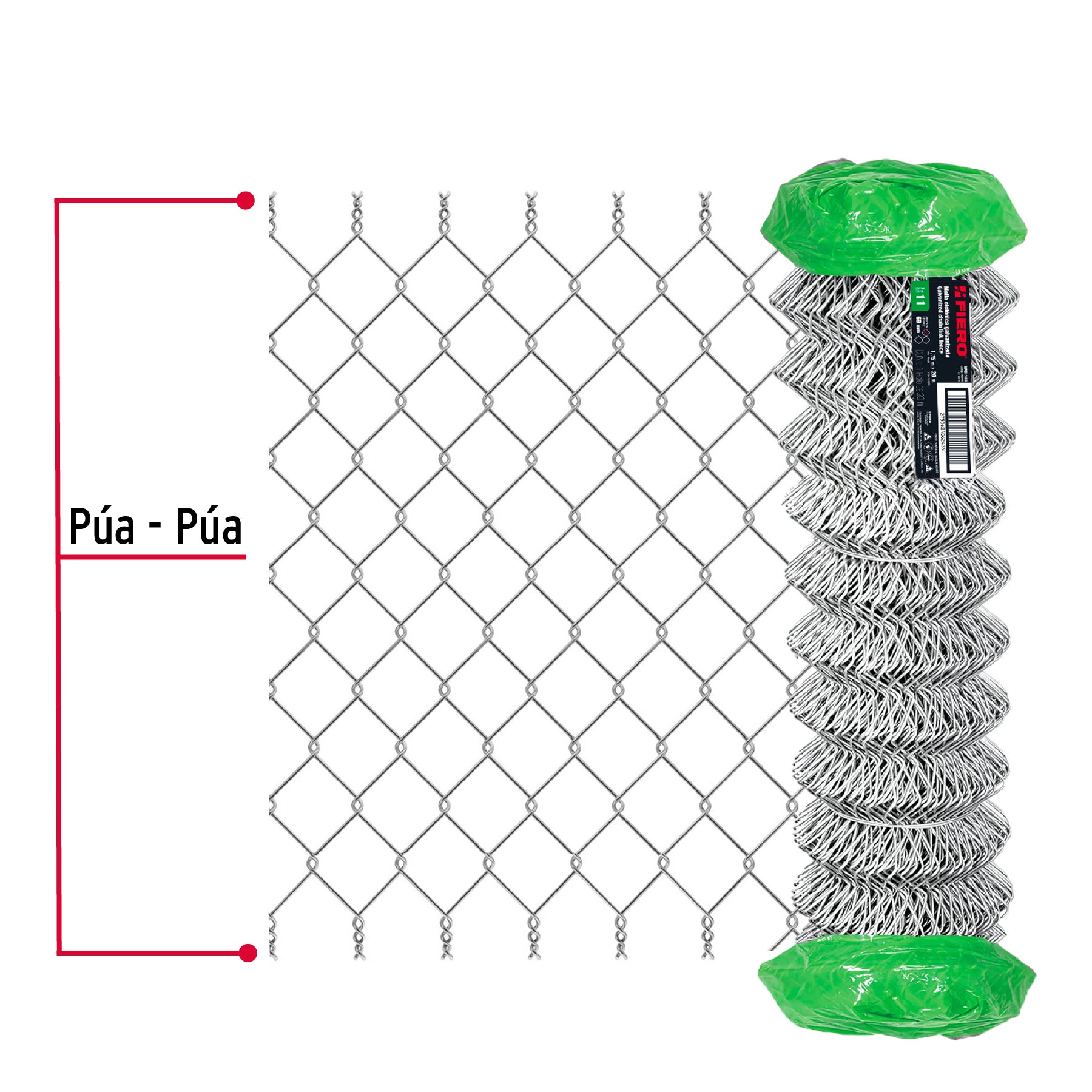 Rollo malla ciclónica cal.11, 1.75x20m, abertura 69mm, 59kg