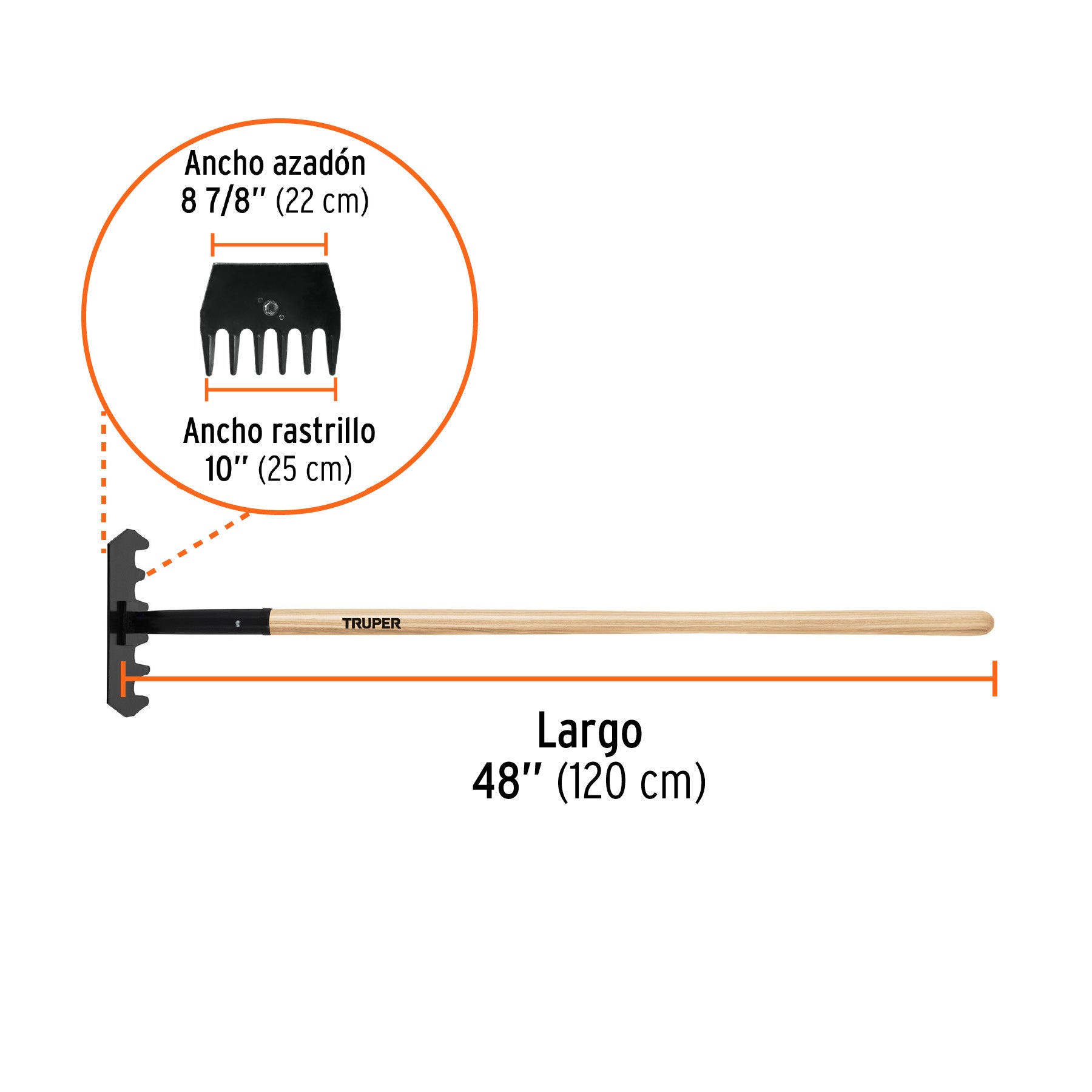 Rastrillo McLeod con mango de madera de 48", TRUPER