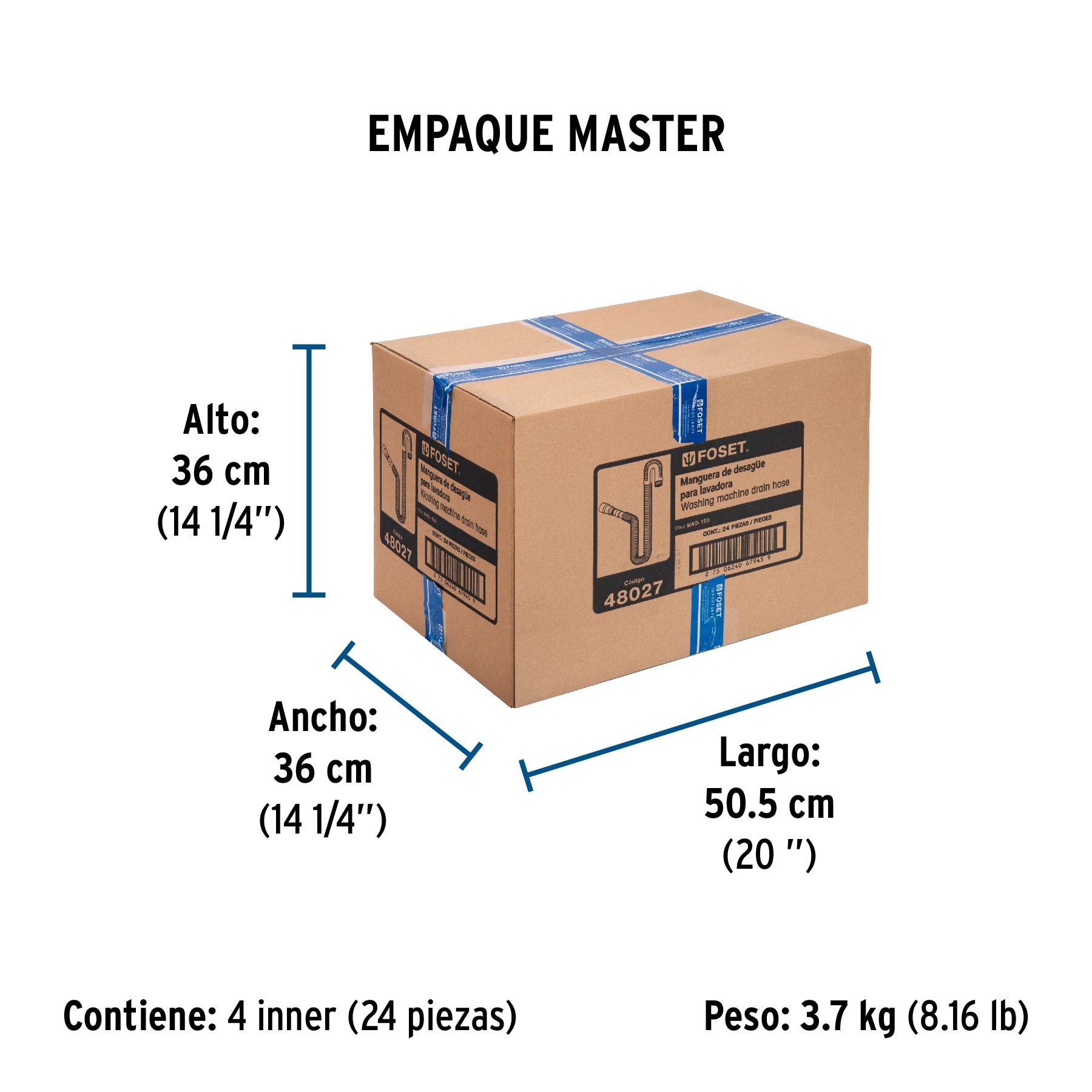 Manguera con multiconector, desagüe lavadora, 1.5 m, FOSET - Empaque