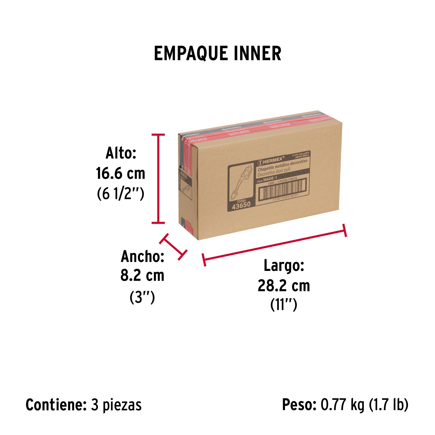 Chapetón metálico para puerta, acabado latón brillante - Empaque