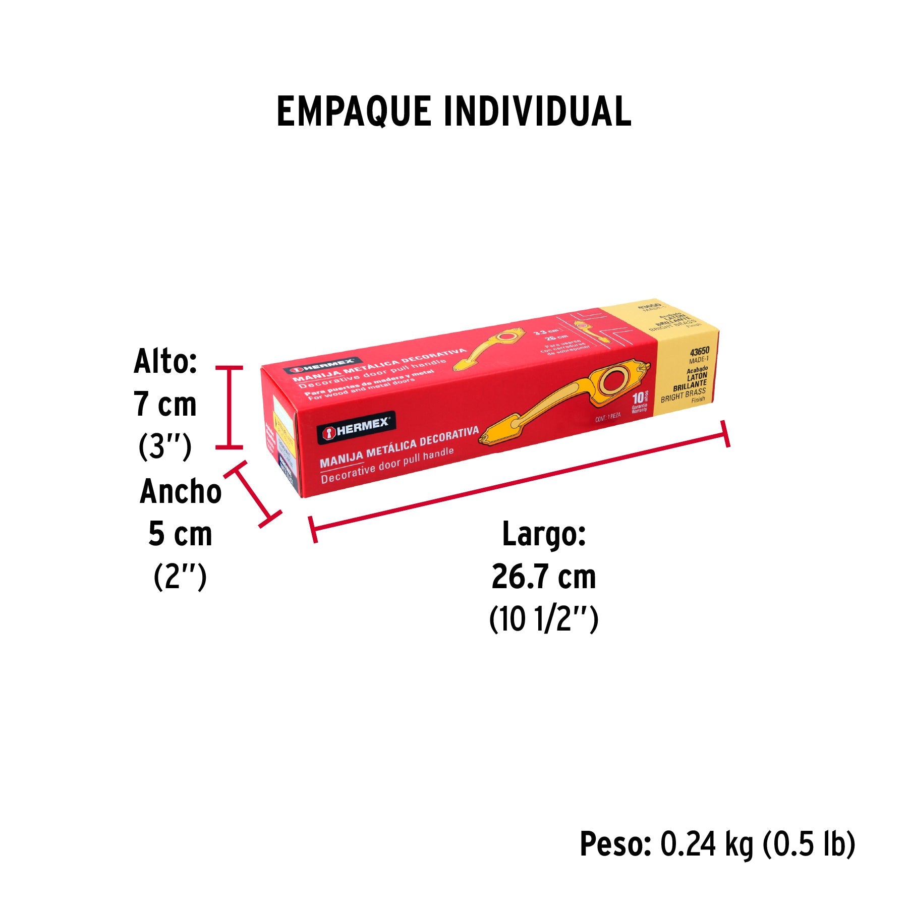 Chapetón metálico para puerta, acabado latón brillante - Empaque