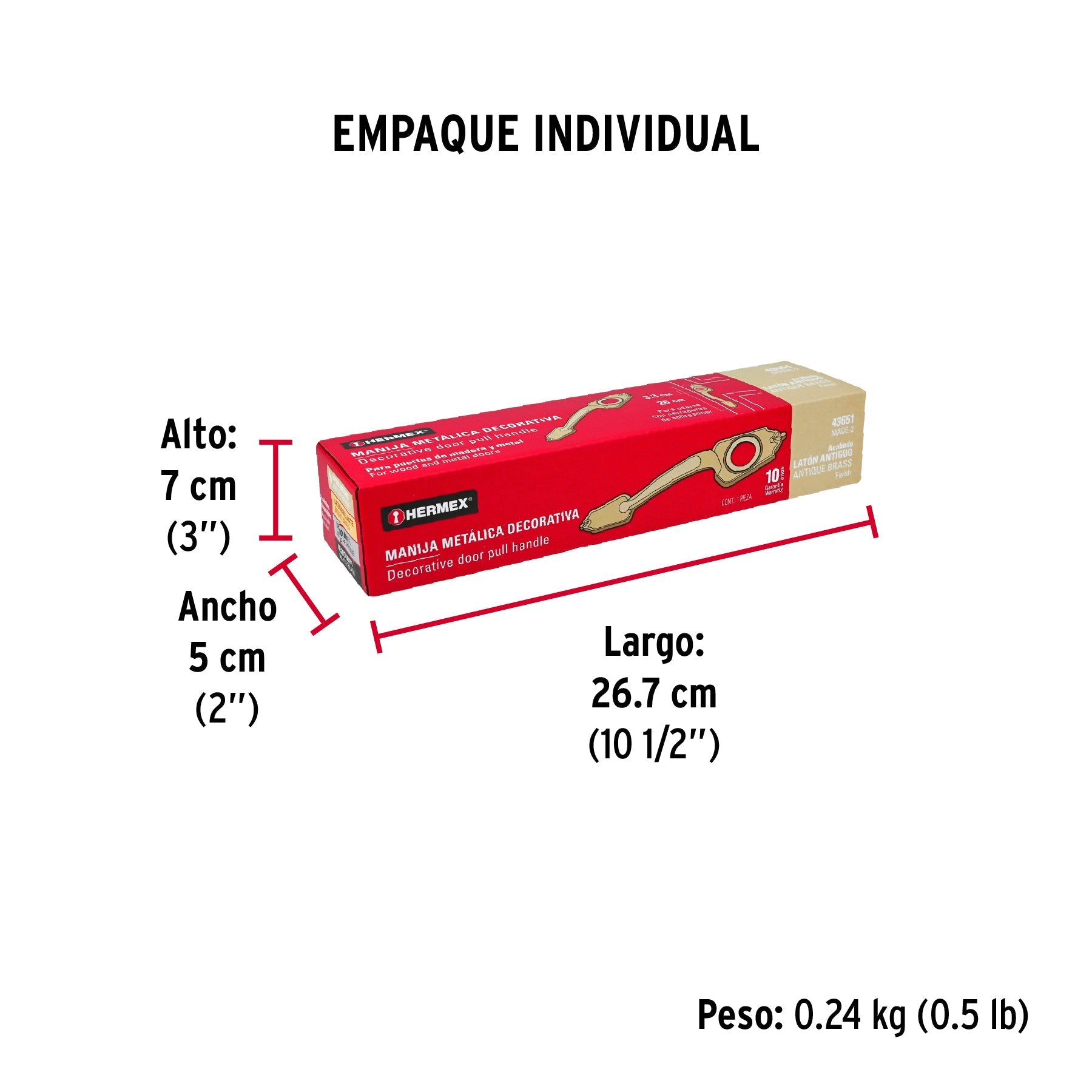 Chapetón metálico para puerta, acabado latón antiguo - Empaque